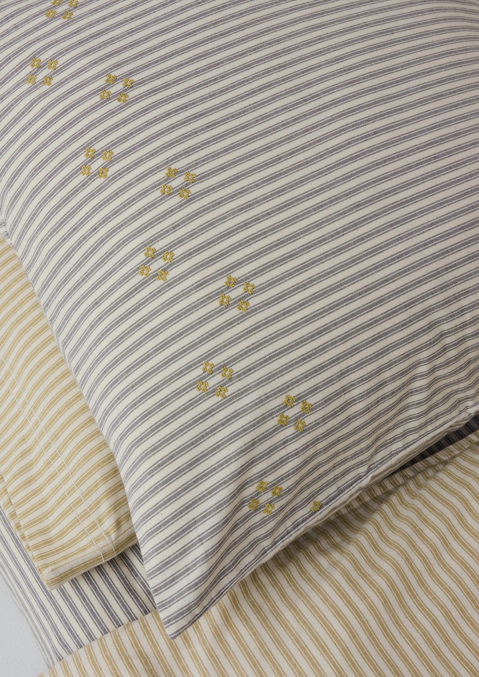 Organic Cotton Ticking Stripe Embroidered Square Pillowcase | Ecru/Graphite - Image 5