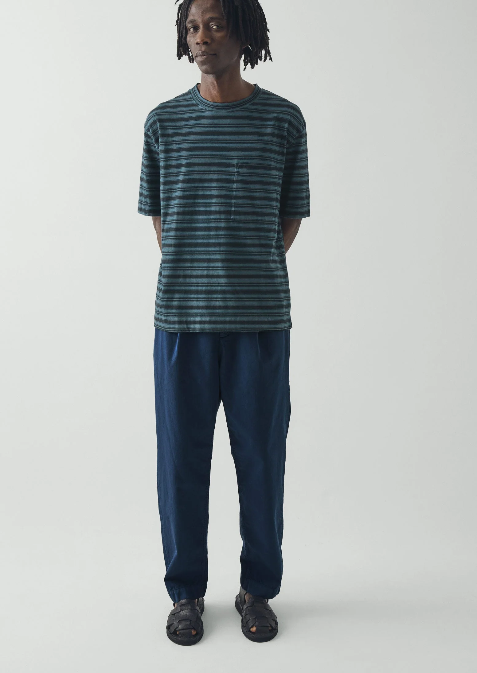 Otto Pleated Cotton Twill Pants | Smoke Blue - Image 2