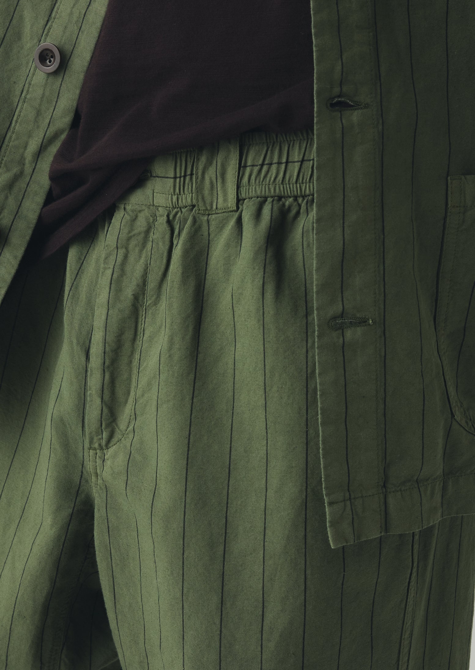 Overdyed Stripe Elasticated Cotton Linen Pants | Basil - Image 3