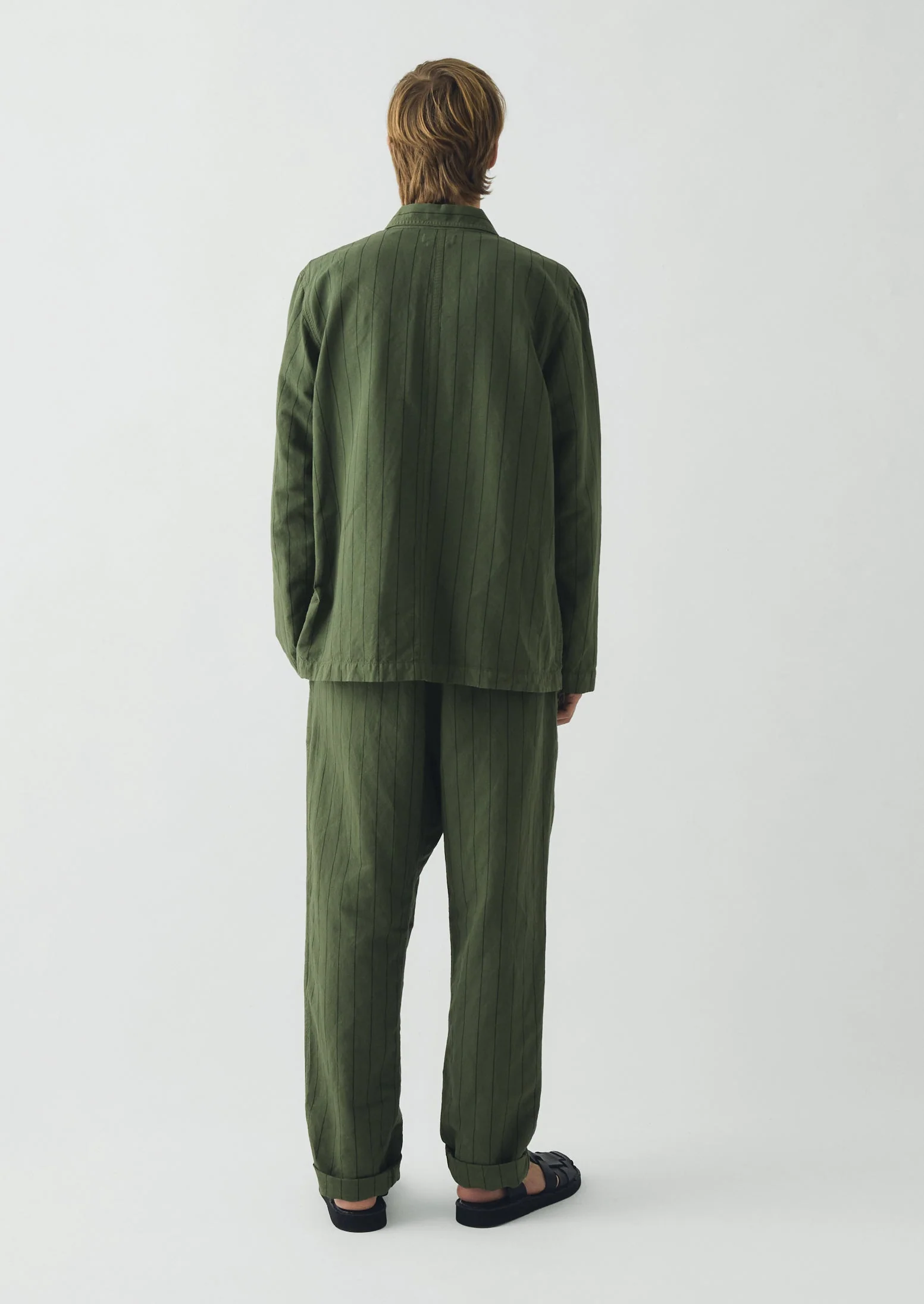 Overdyed Stripe Elasticated Cotton Linen Pants | Basil - Image 4