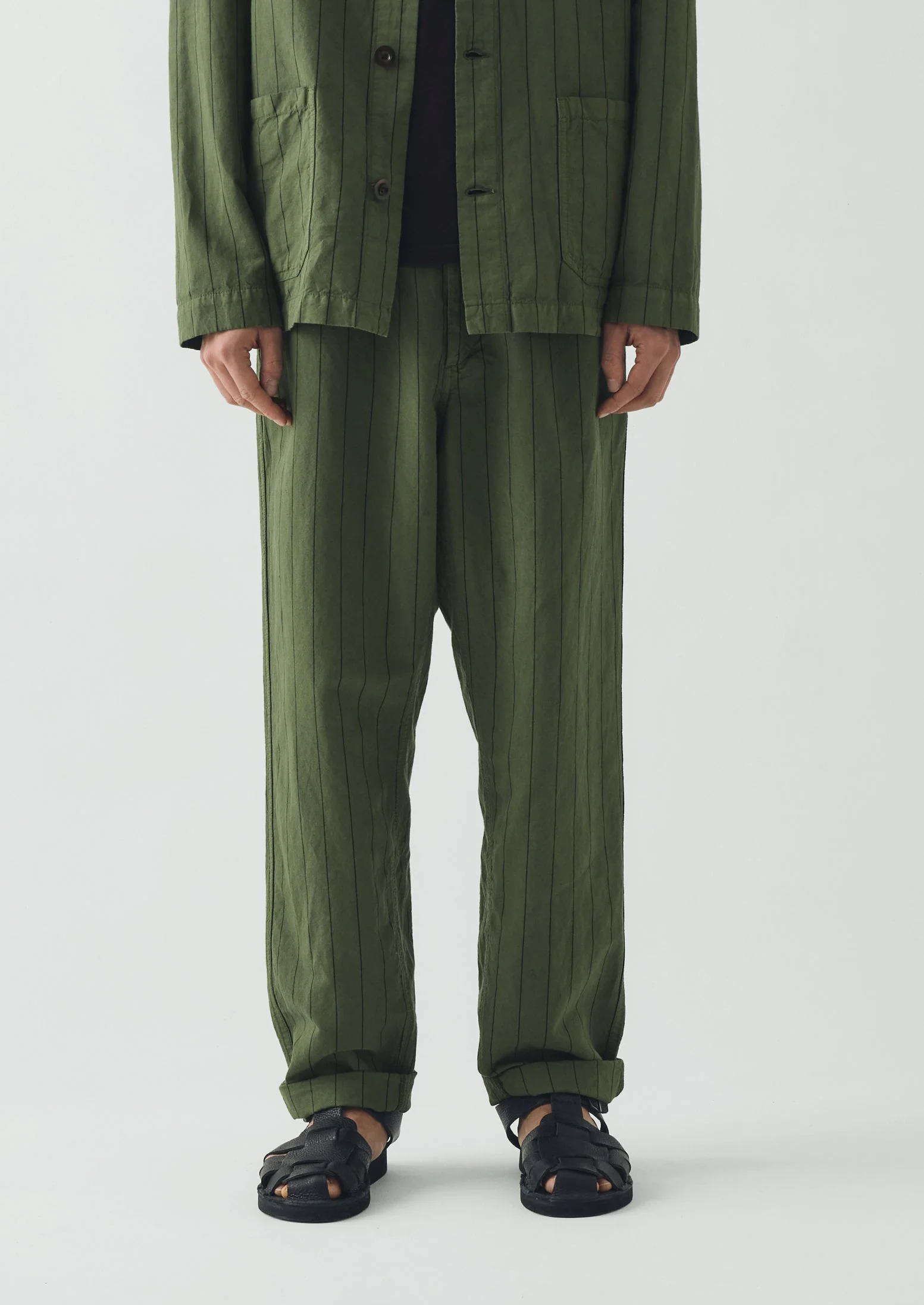 Overdyed Stripe Elasticated Cotton Linen Pants | Basil - Image 5