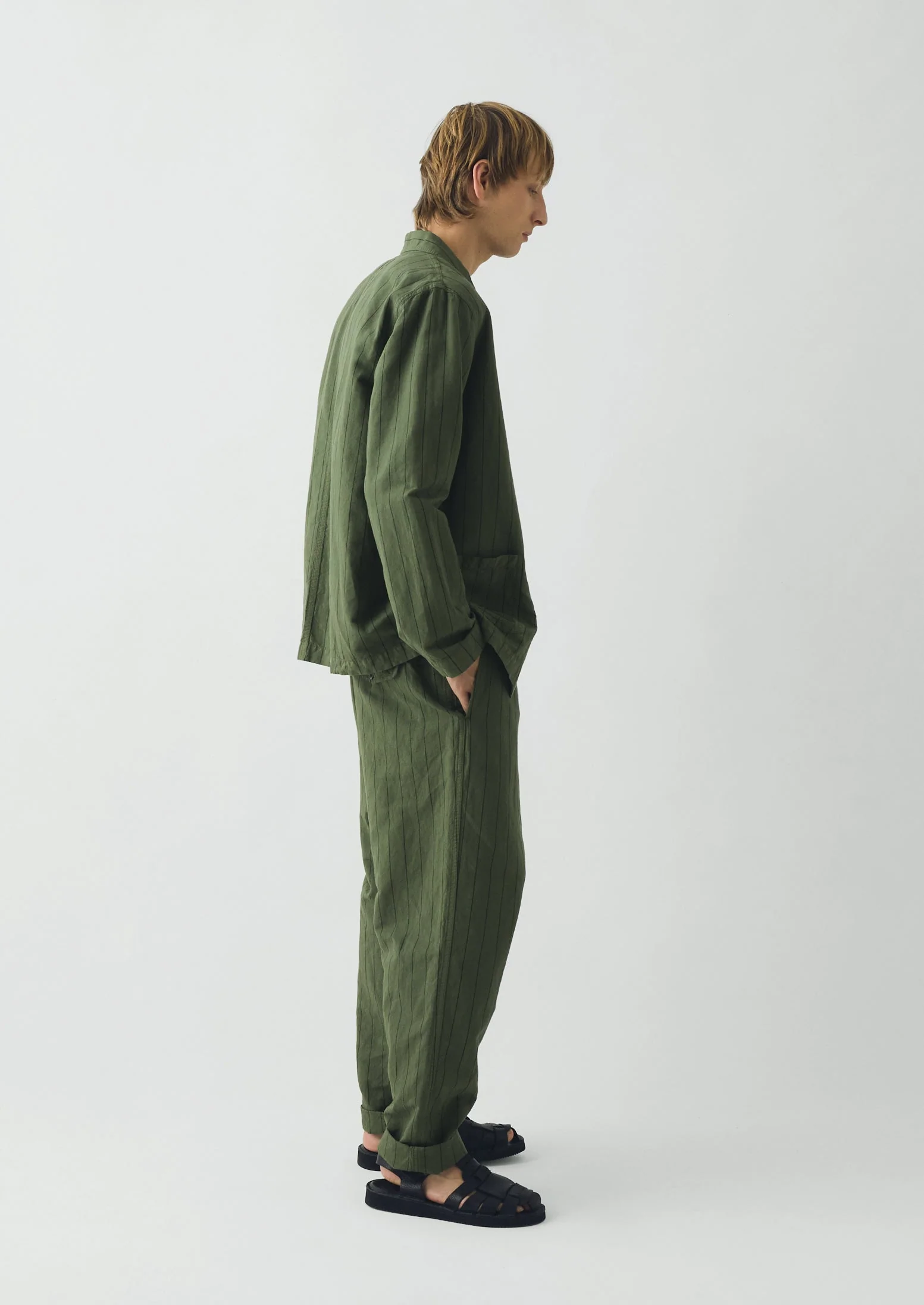 Overdyed Stripe Elasticated Cotton Linen Pants | Basil - Image 6