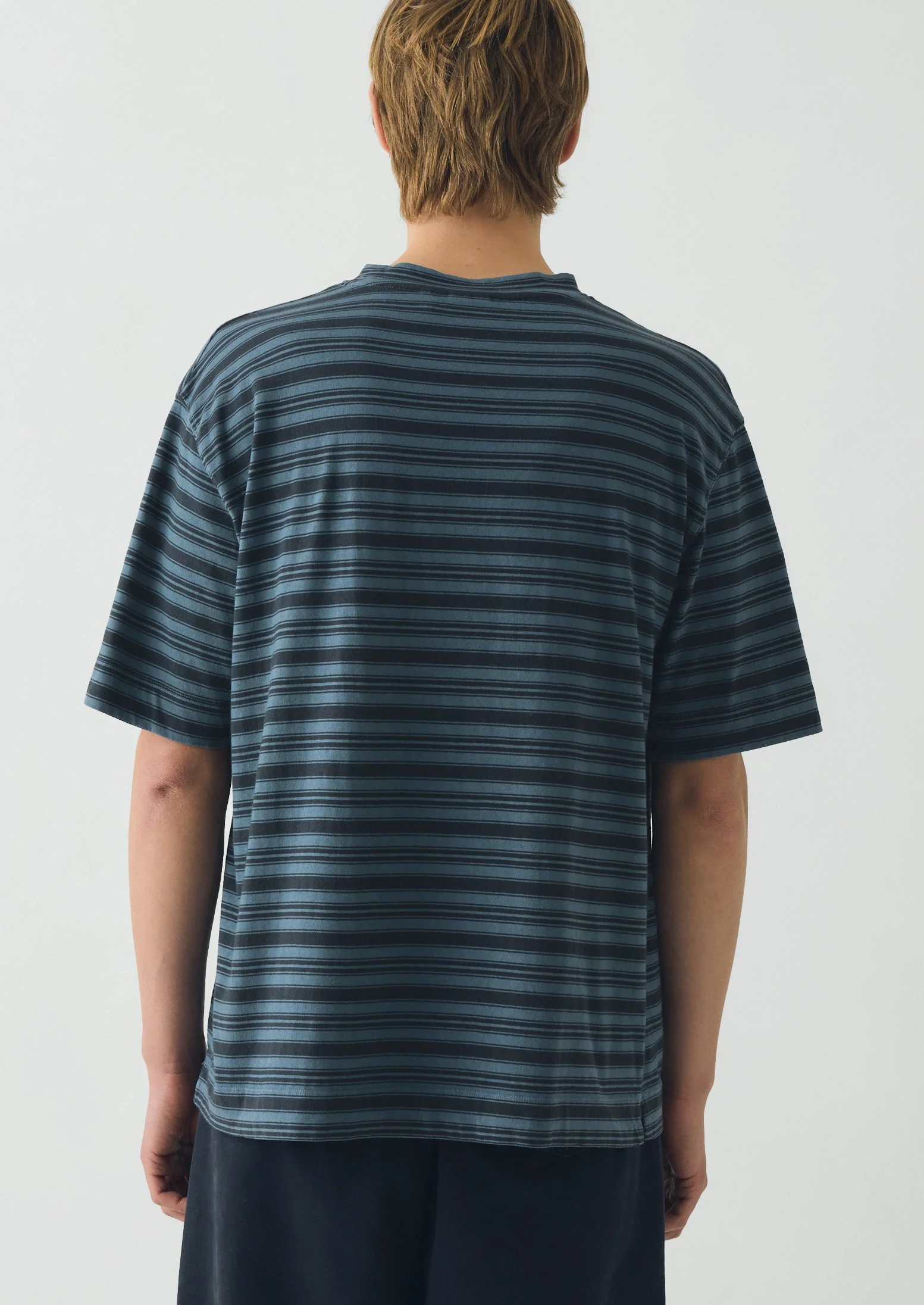 Overdyed Stripe Organic Cotton Tee | Blue Graphite/Mazarine Blue - Image 5