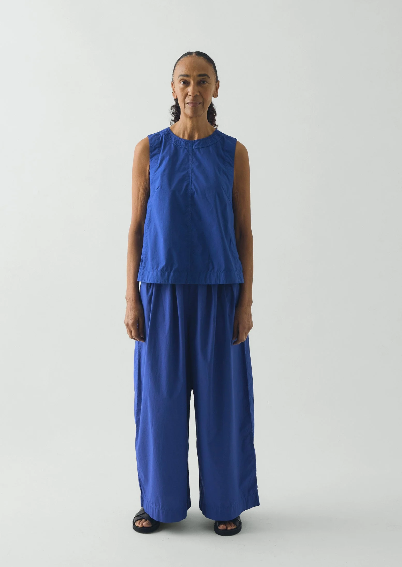 Panelled Garment Dyed Sleeveless Top | Carmine Blue - Image 3