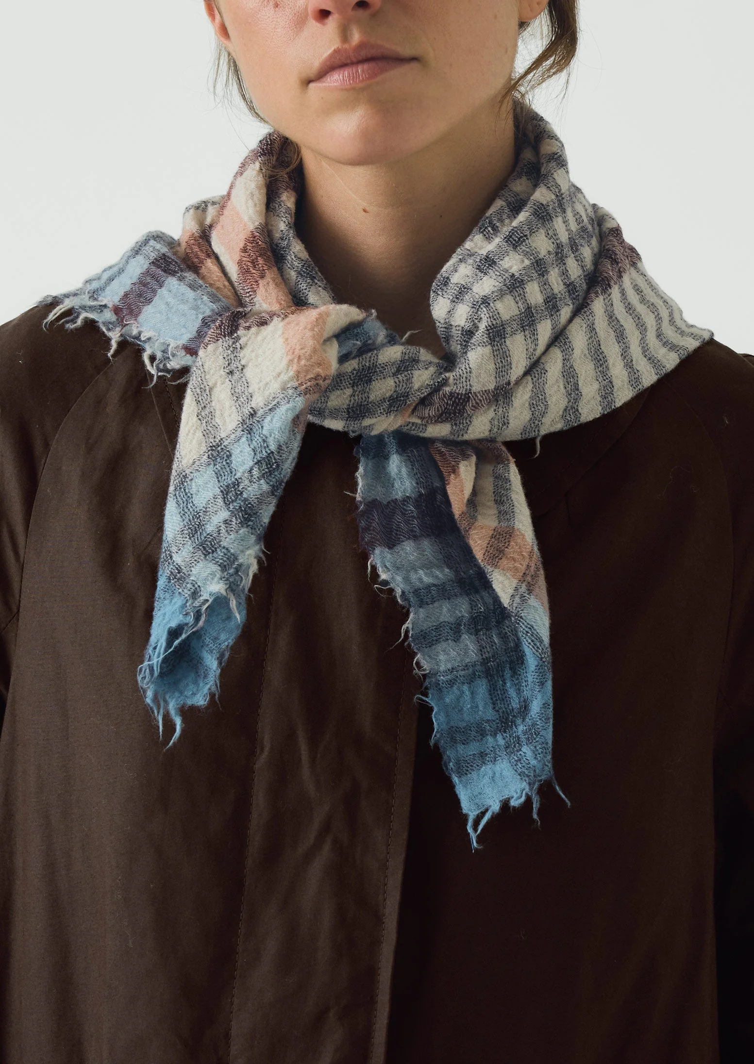 Pantry Check Boiled Wool Scarf | Pale Stone - Image 5