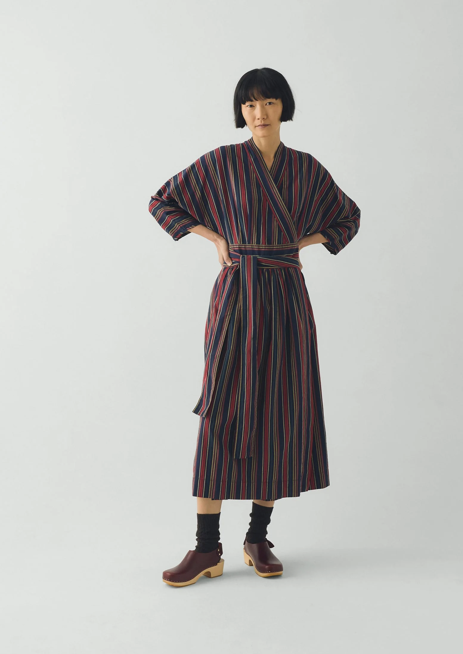 Pantry Stripe Cotton Wrap Dress | Provence Blue - Image 3