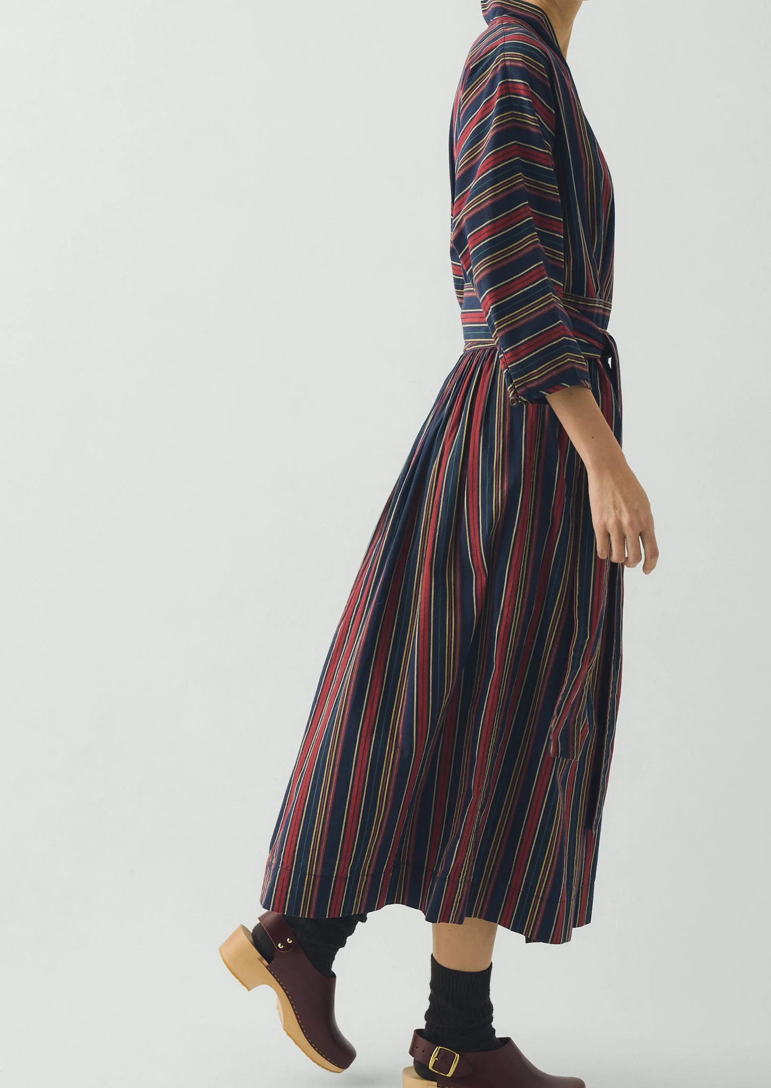 Pantry Stripe Cotton Wrap Dress | Provence Blue - Image 4