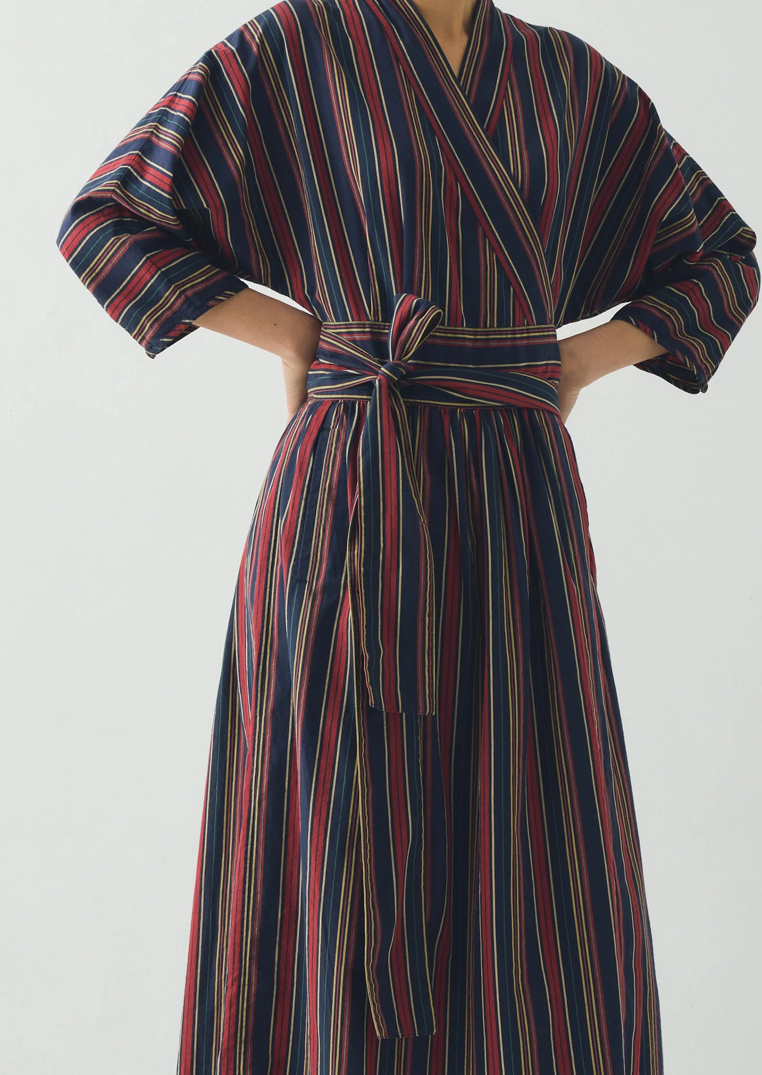 Pantry Stripe Cotton Wrap Dress | Provence Blue - Image 7
