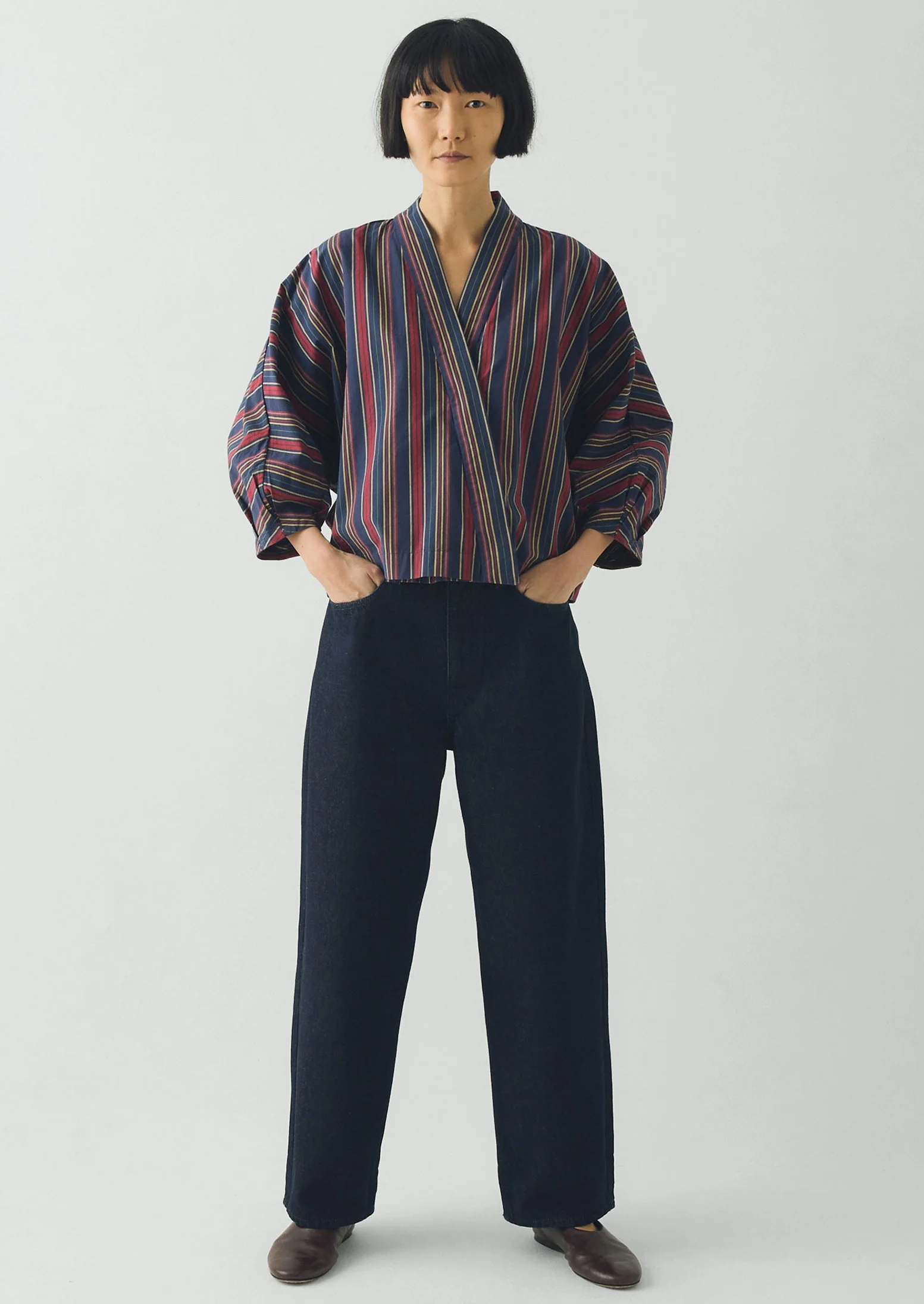 Pantry Stripe Cotton Wrap Shirt | Provencal Blue - Image 2