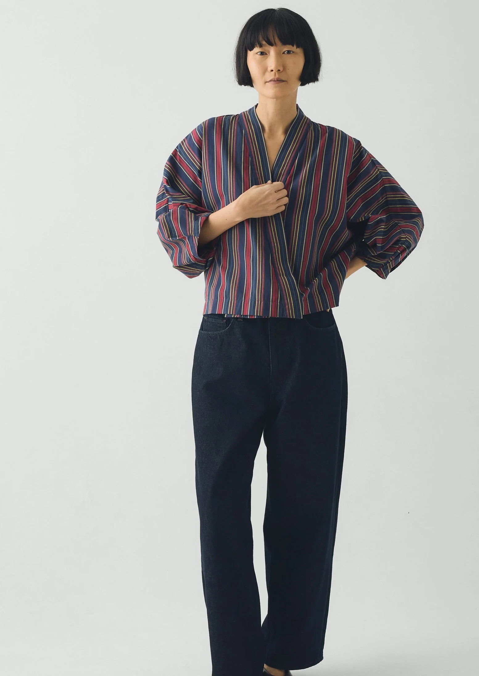 Pantry Stripe Cotton Wrap Shirt | Provencal Blue - Image 4