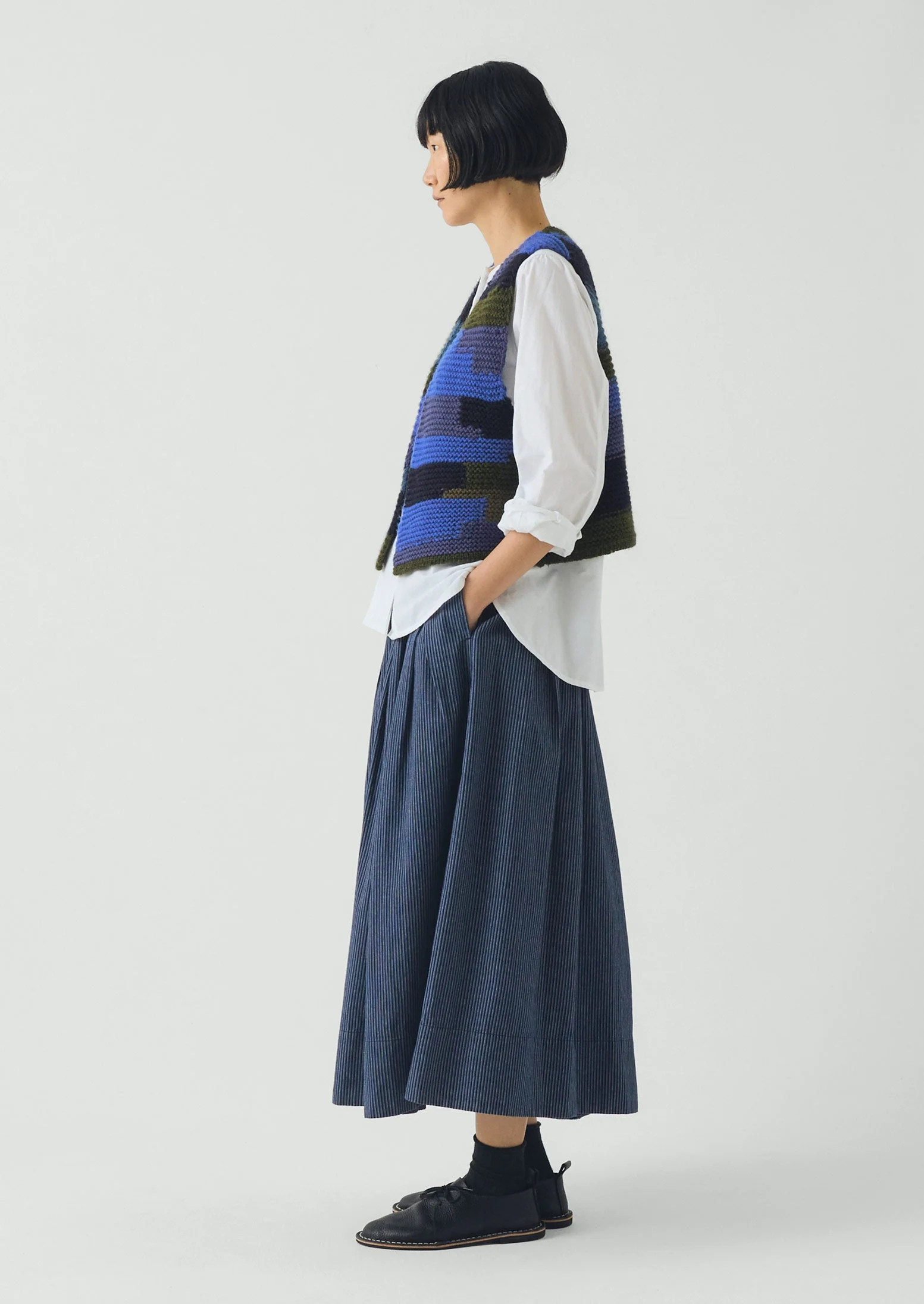 Patchwork Knitted Wool Gilet | Blue Multi - Image 4