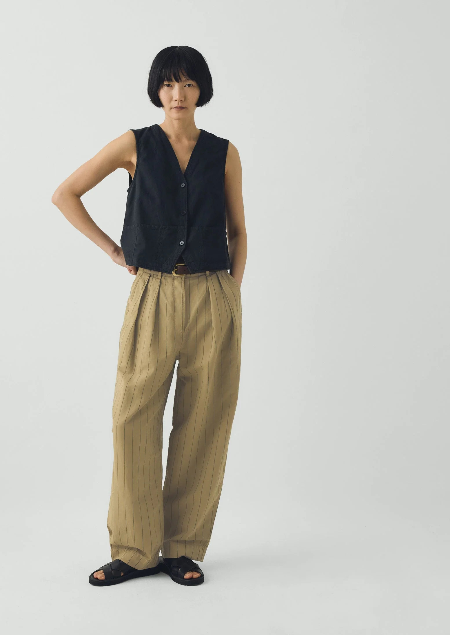 Pleat Front Stripe Cotton Linen Pants | Fennel Seed - Image 2