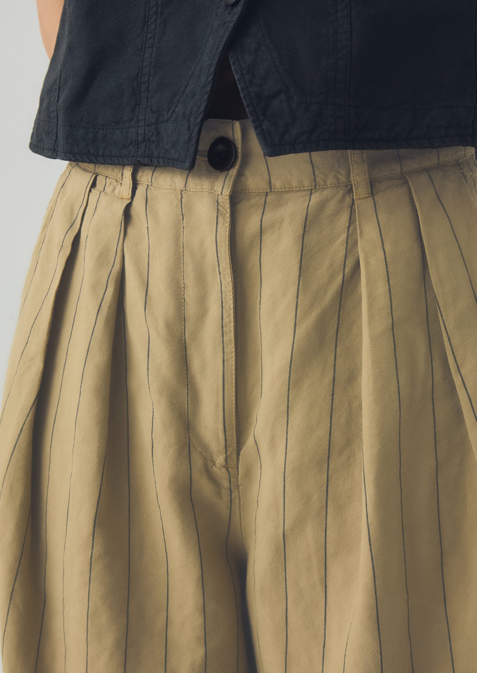 Pleat Front Stripe Cotton Linen Pants | Fennel Seed - Image 4