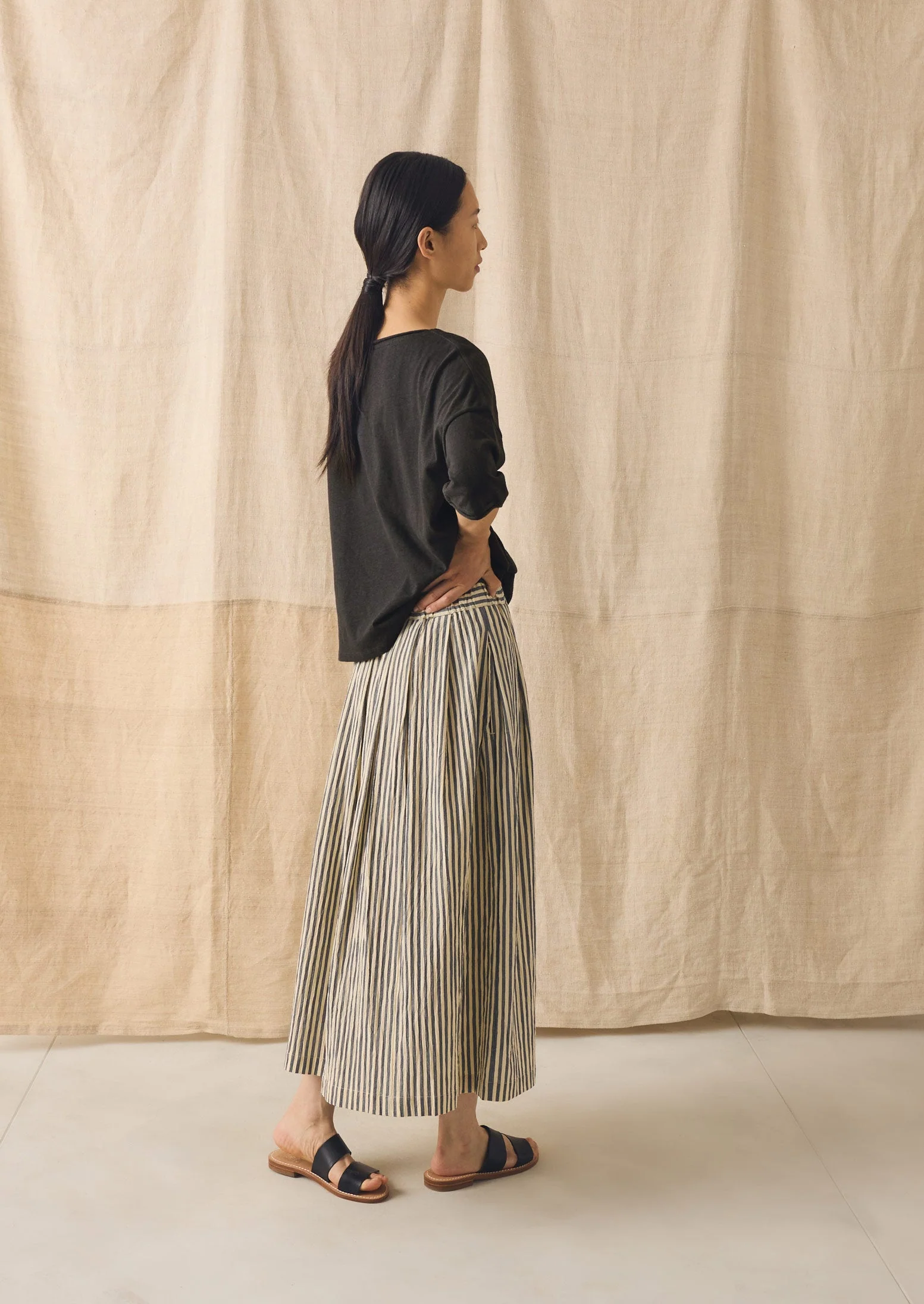 Pleated Cotton Stripe Skirt | Workshop Blue - Image 5