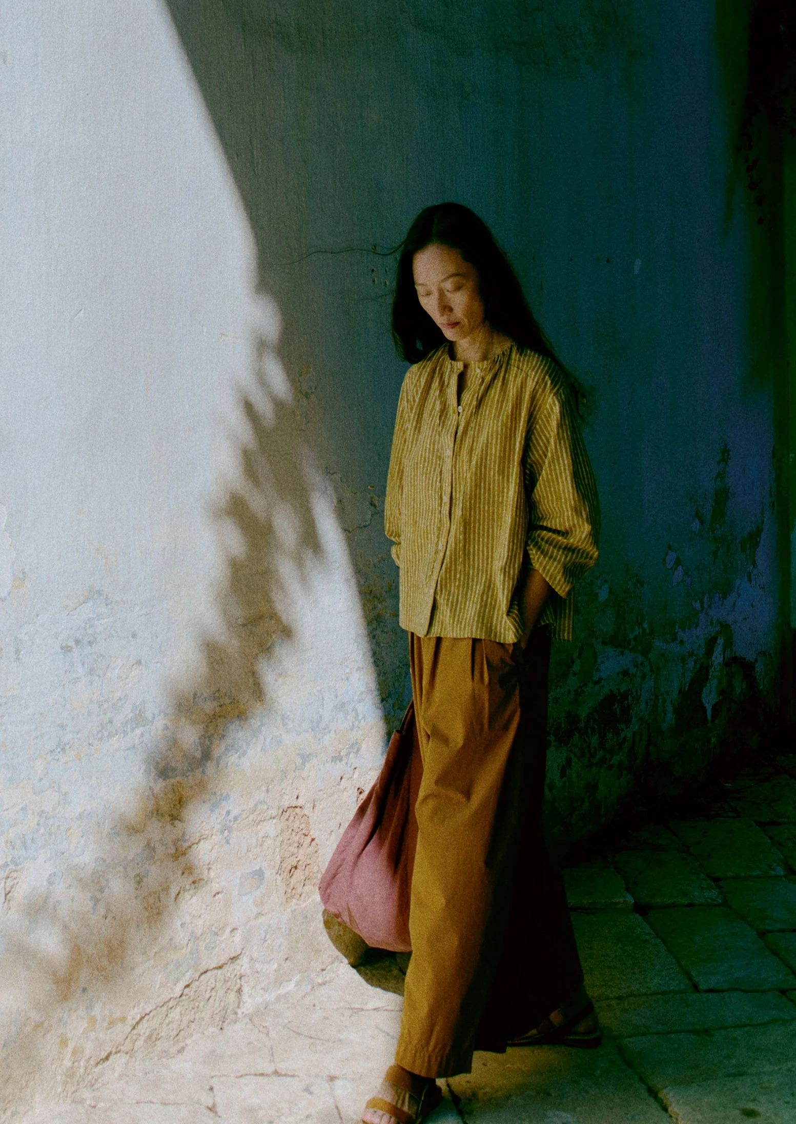 Pleated Pull On Cotton Poplin Pants | Dhal - Image 2