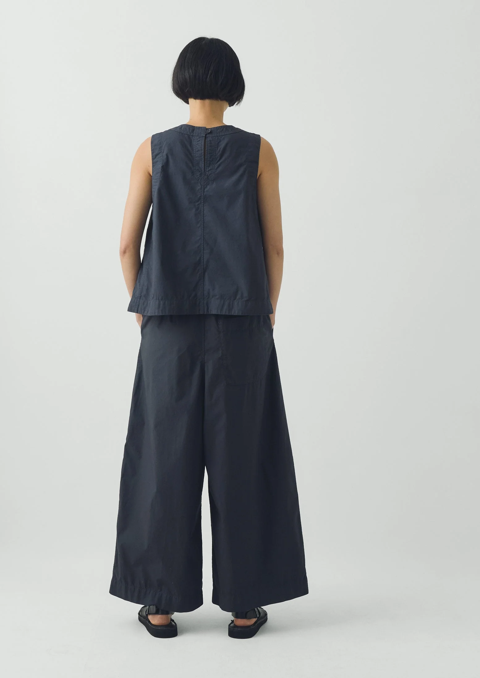 Pleated Pull On Cotton Poplin Pants | Slate - Image 5
