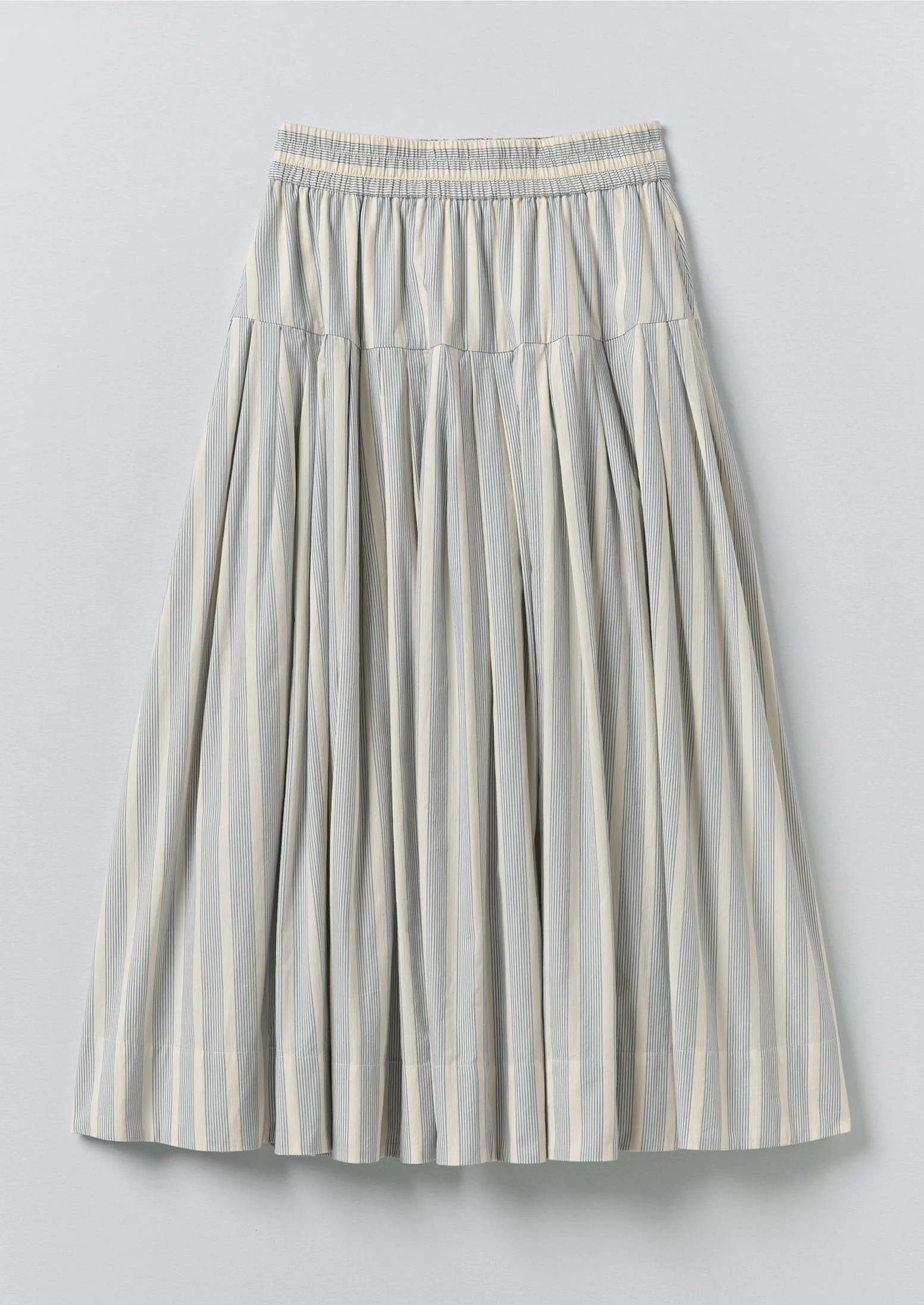 Pleated Stripe Cotton Skirt | Ecru/Blue
