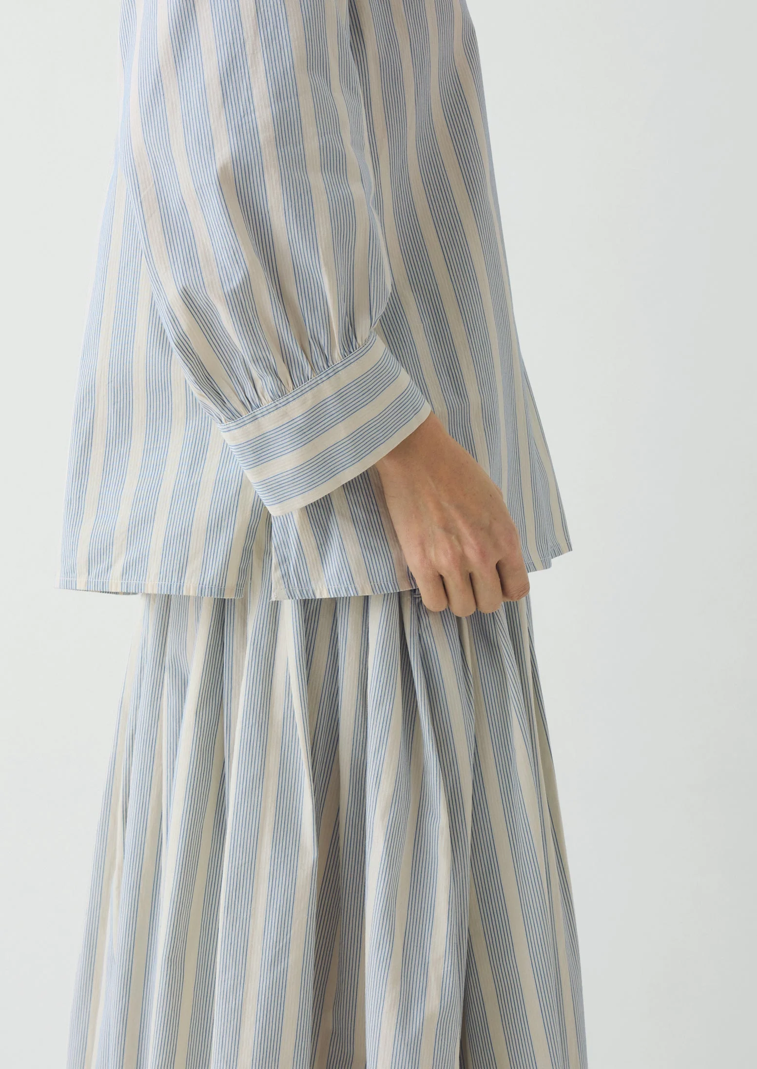 Pleated Stripe Cotton Skirt | Ecru/Blue - Image 5