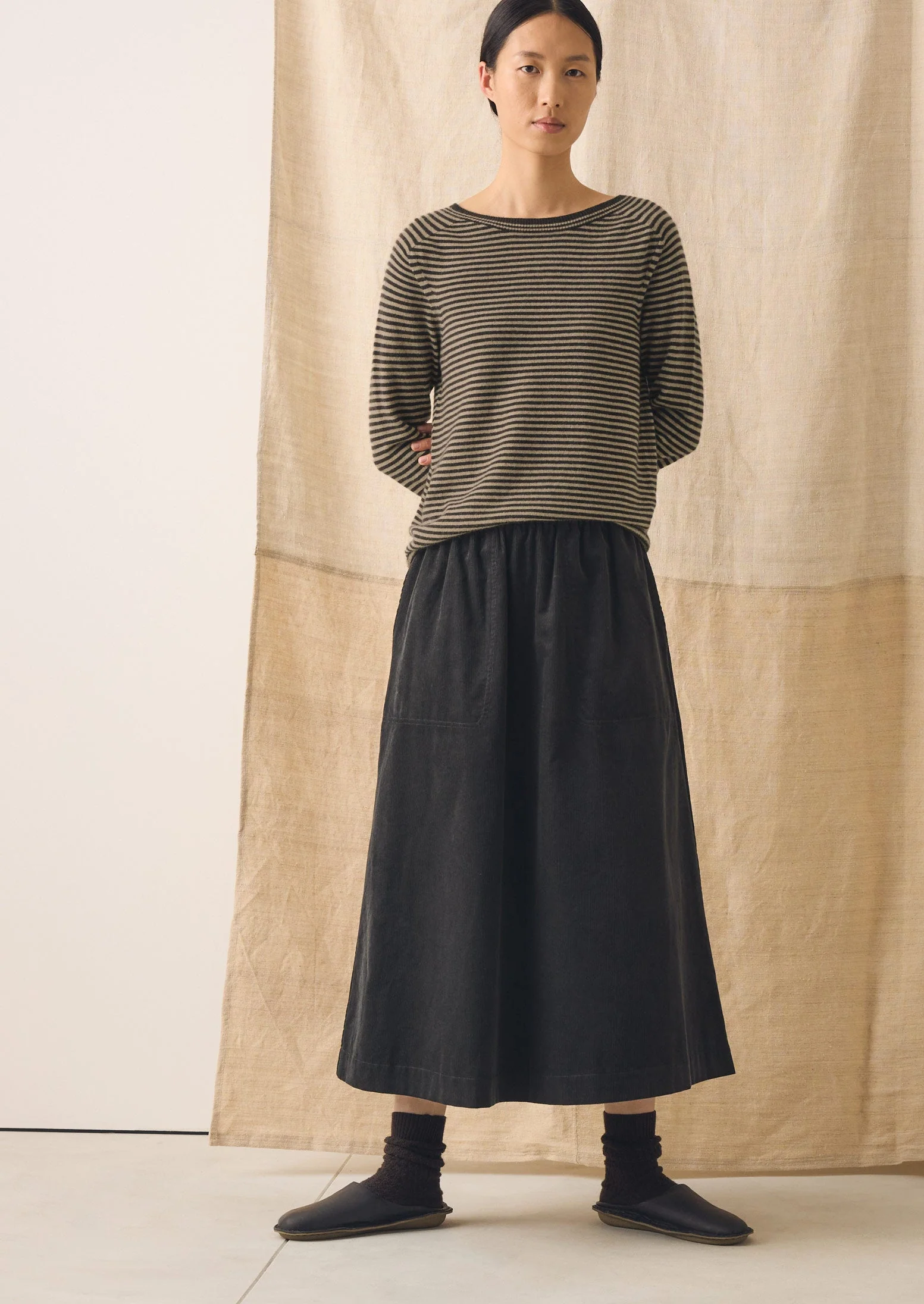 Pull On Organic Cord Skirt | Charcoal - Image 2