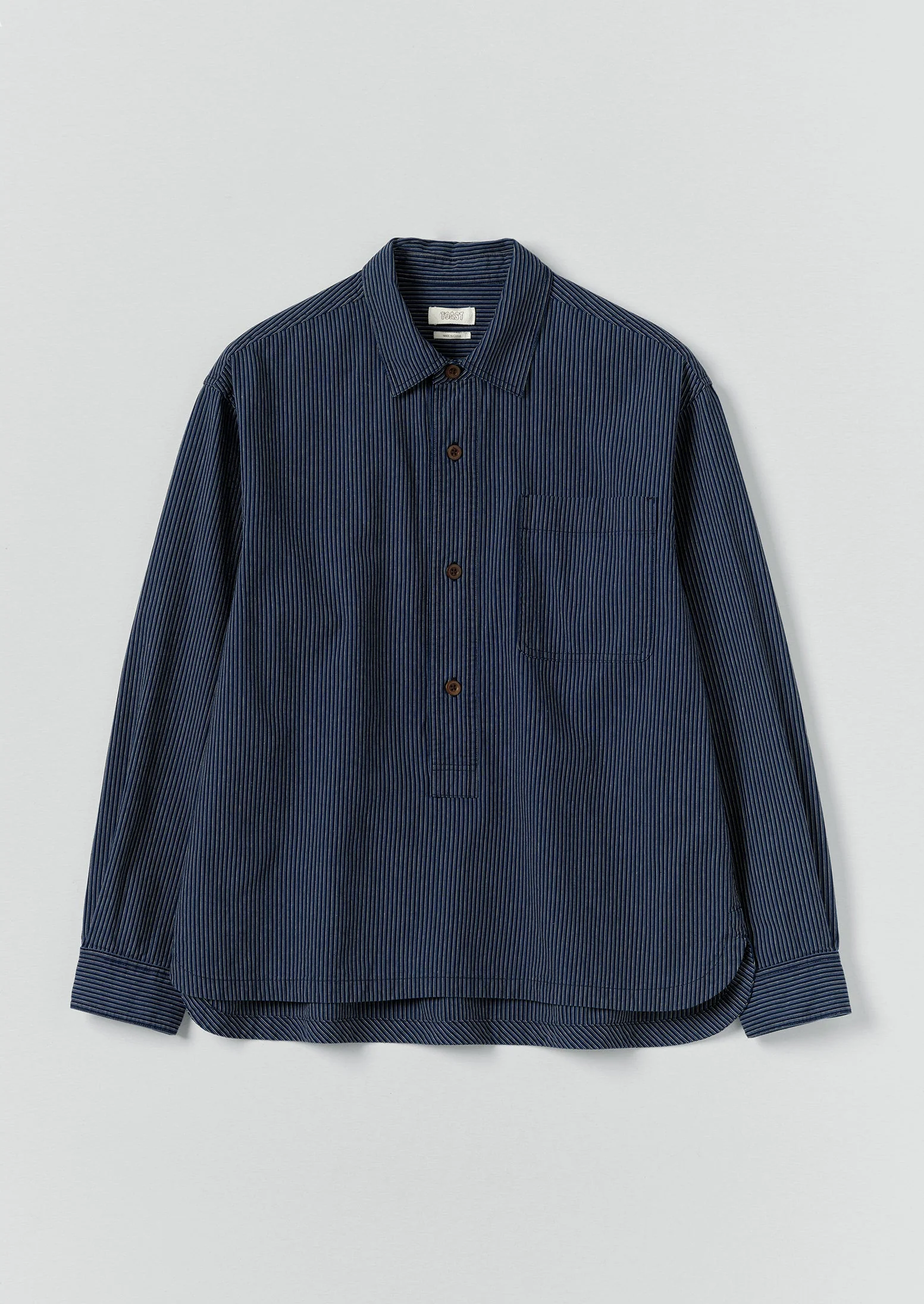 Railroad Stripe Cotton Shirt | Denim Blue