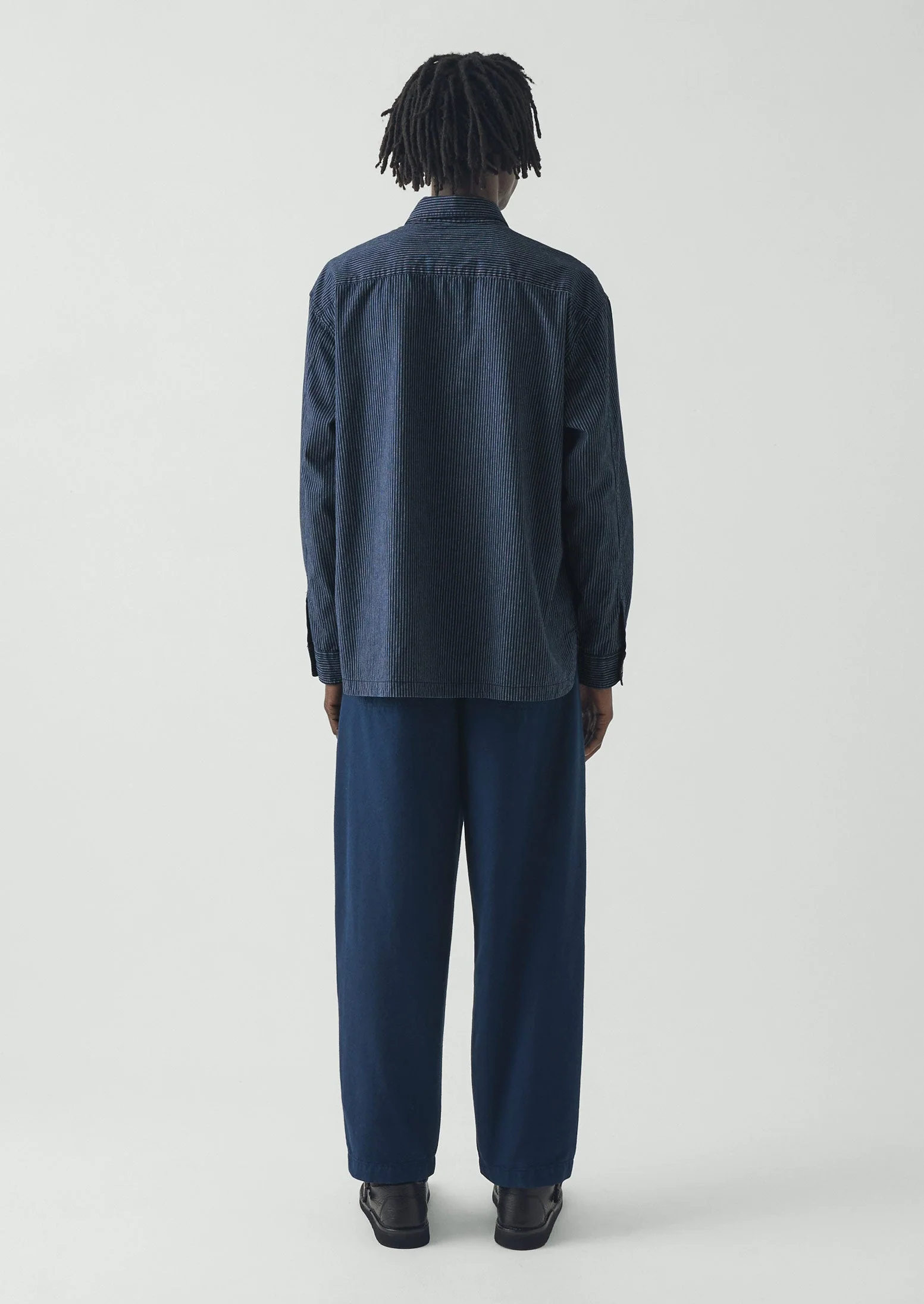 Railroad Stripe Cotton Shirt | Denim Blue - Image 5