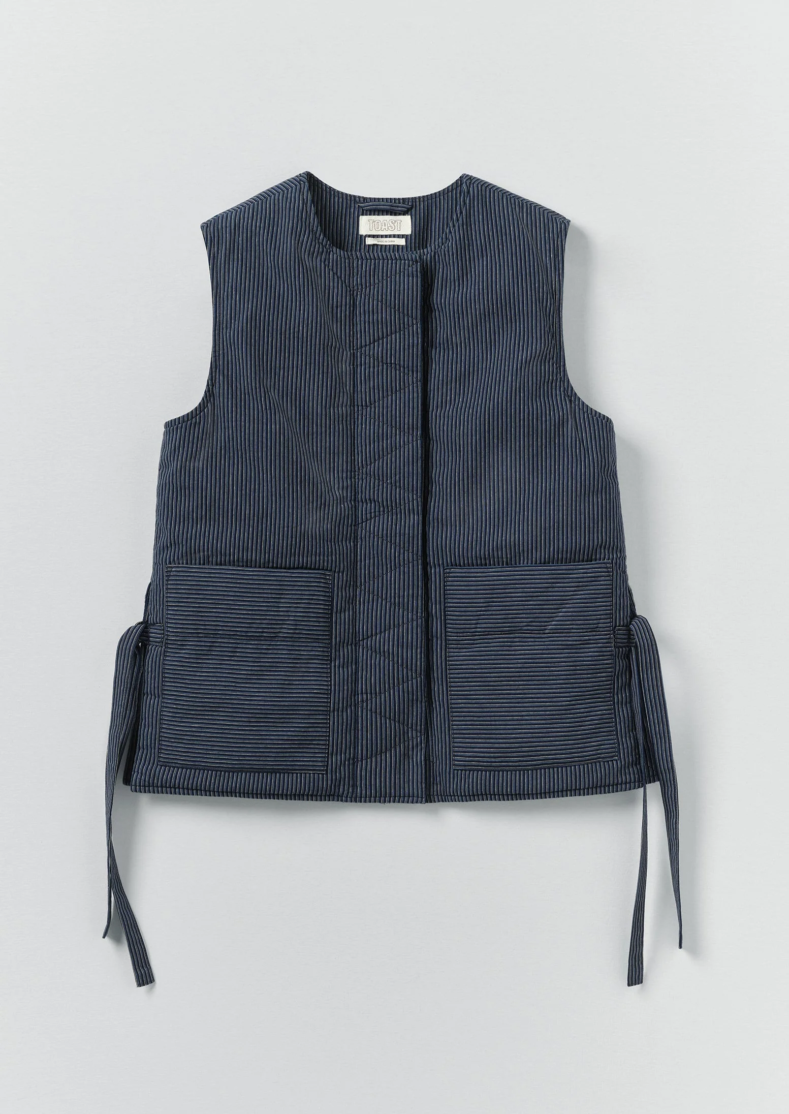 Railroad Stripe Side Tie Vest | Denim Blue