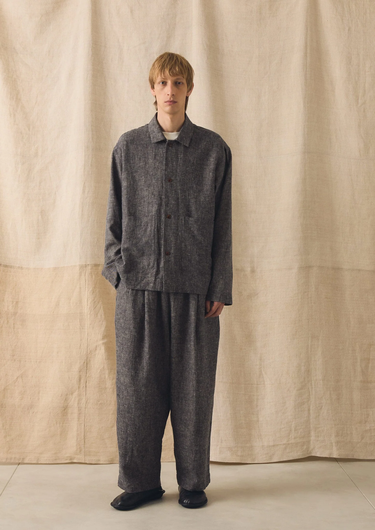 Relaxed Linen Cotton Shirt | Navy/Ecru - Image 3
