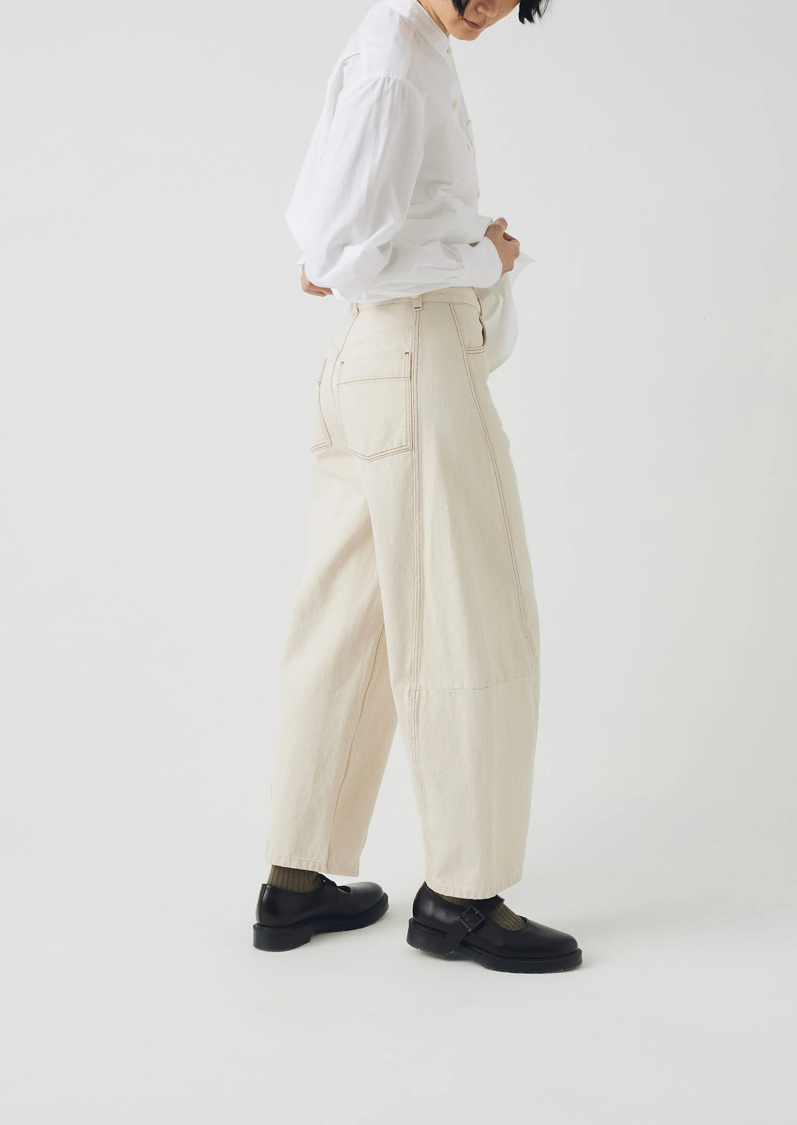 Sculptural Seamed Denim Pants | Ecru - Image 2