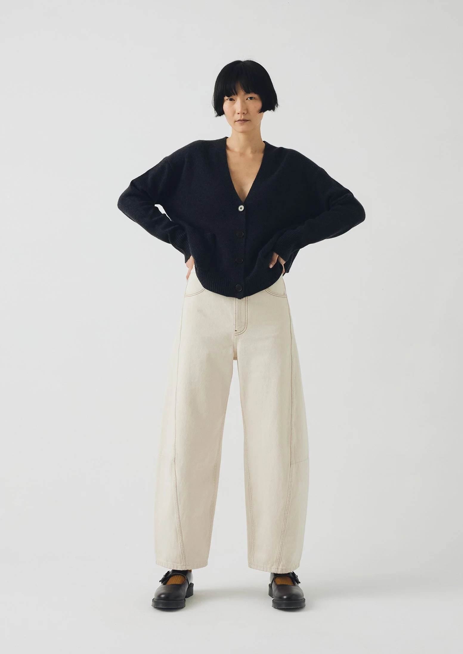 Sculptural Seamed Denim Pants | Ecru - Image 3