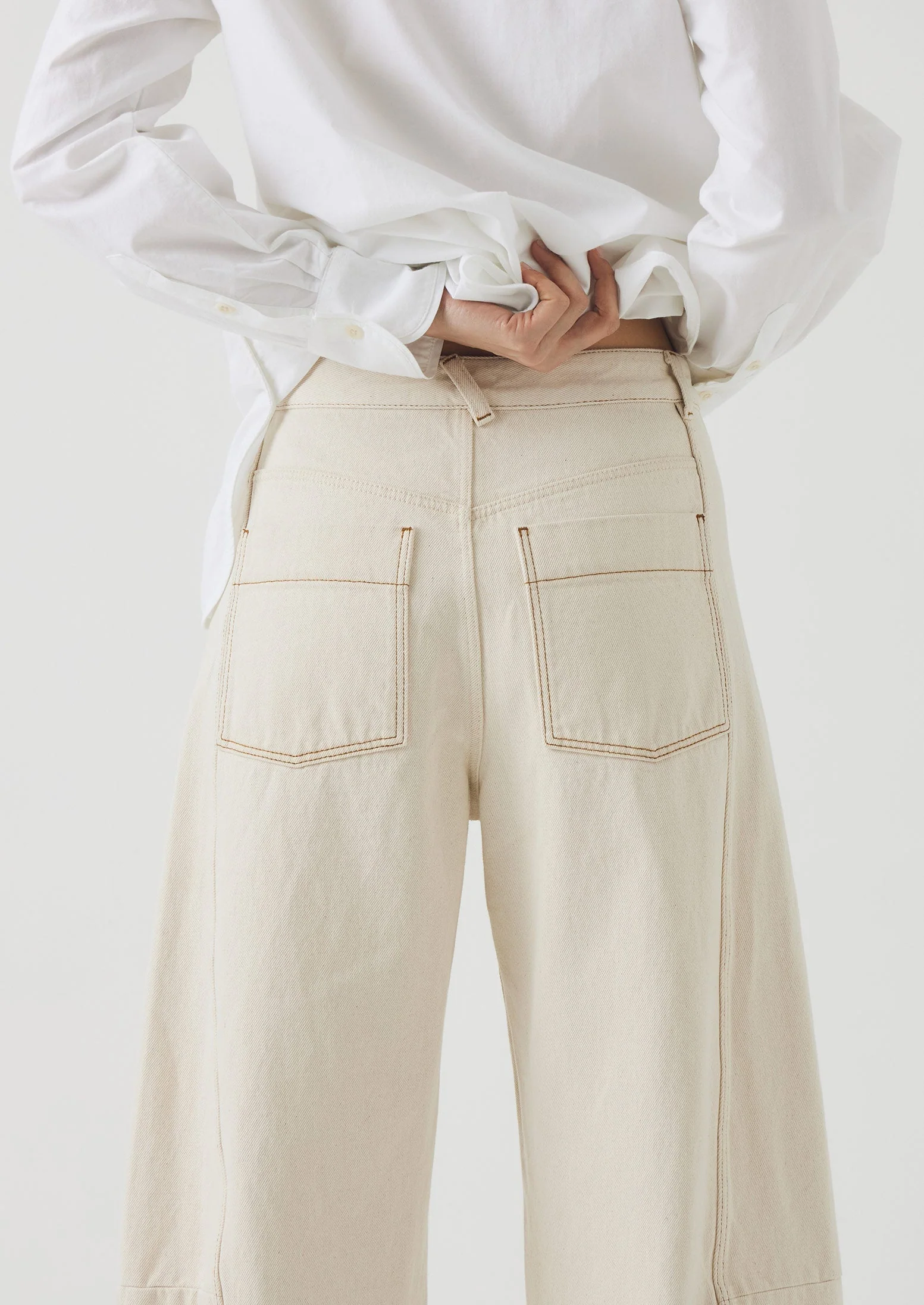Sculptural Seamed Denim Pants | Ecru - Image 4
