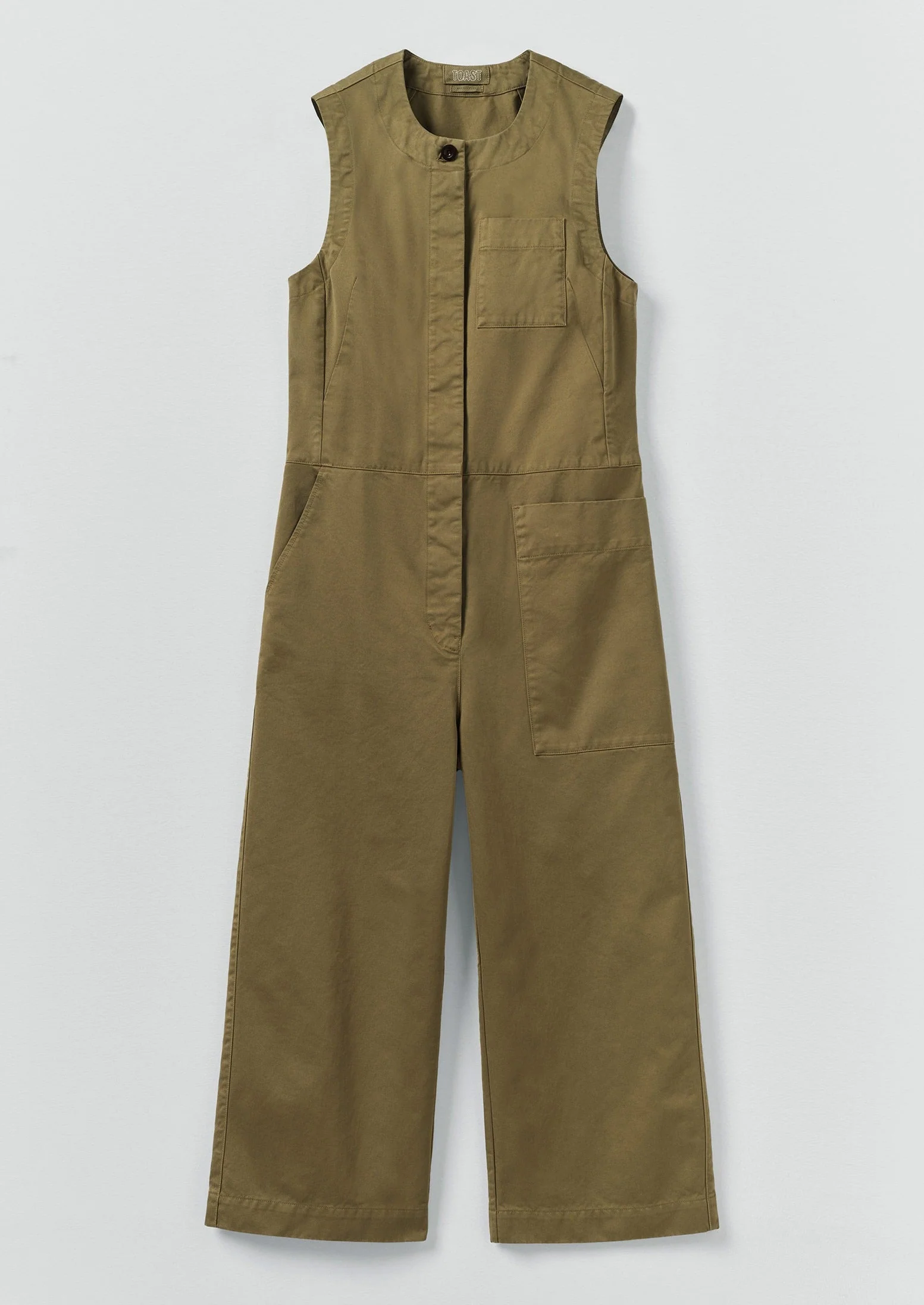 Sleeveless Cotton Twill Jumpsuit | Olive Leaf