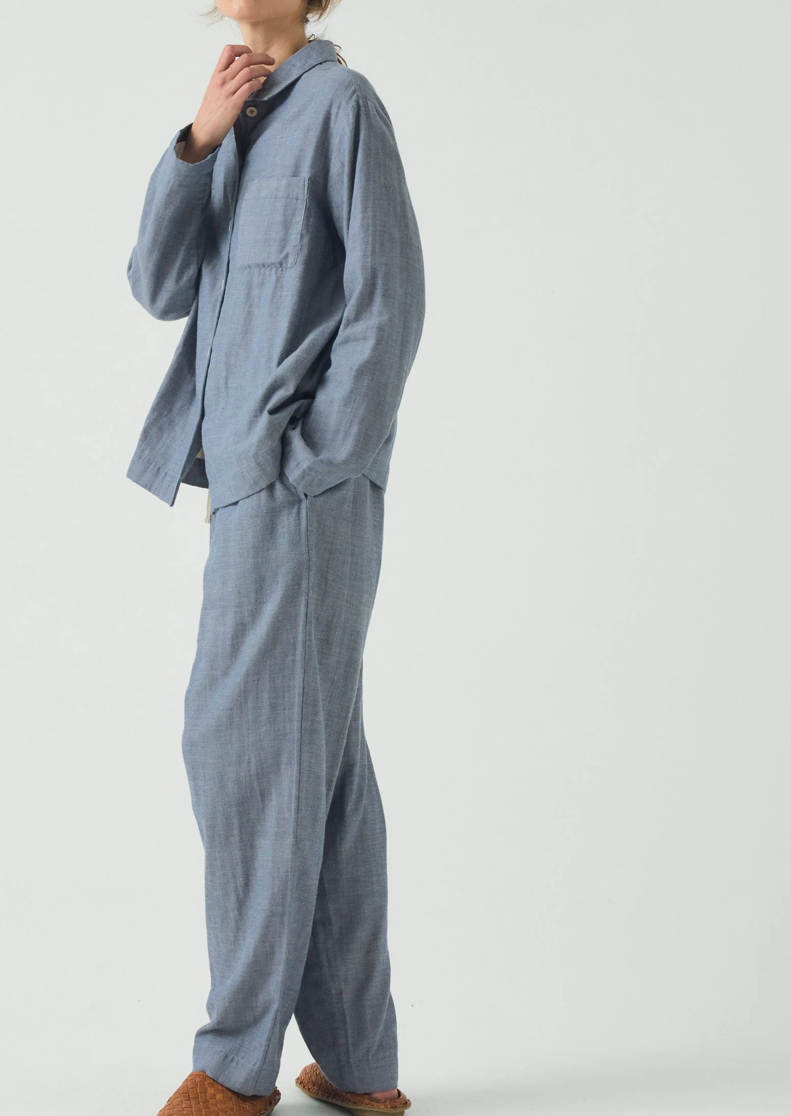 Soft Double Faced Cotton Pajamas | Blue Chambray - Image 5