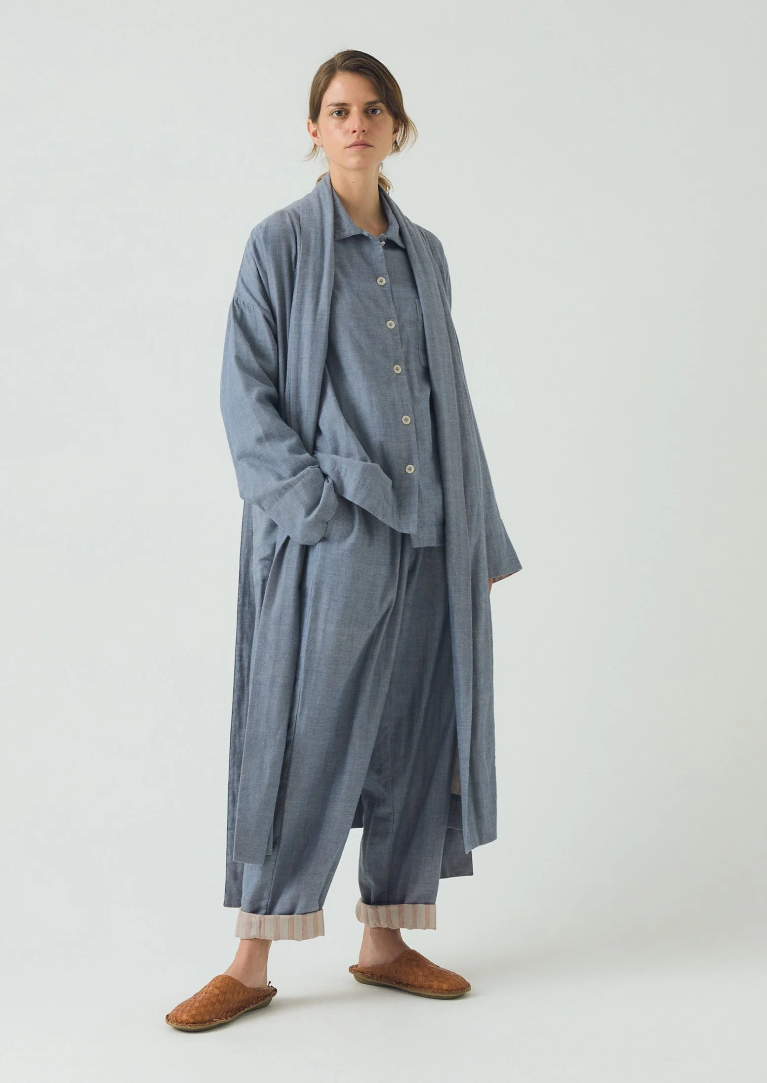 Soft Double Faced Cotton Pajamas | Blue Chambray - Image 6