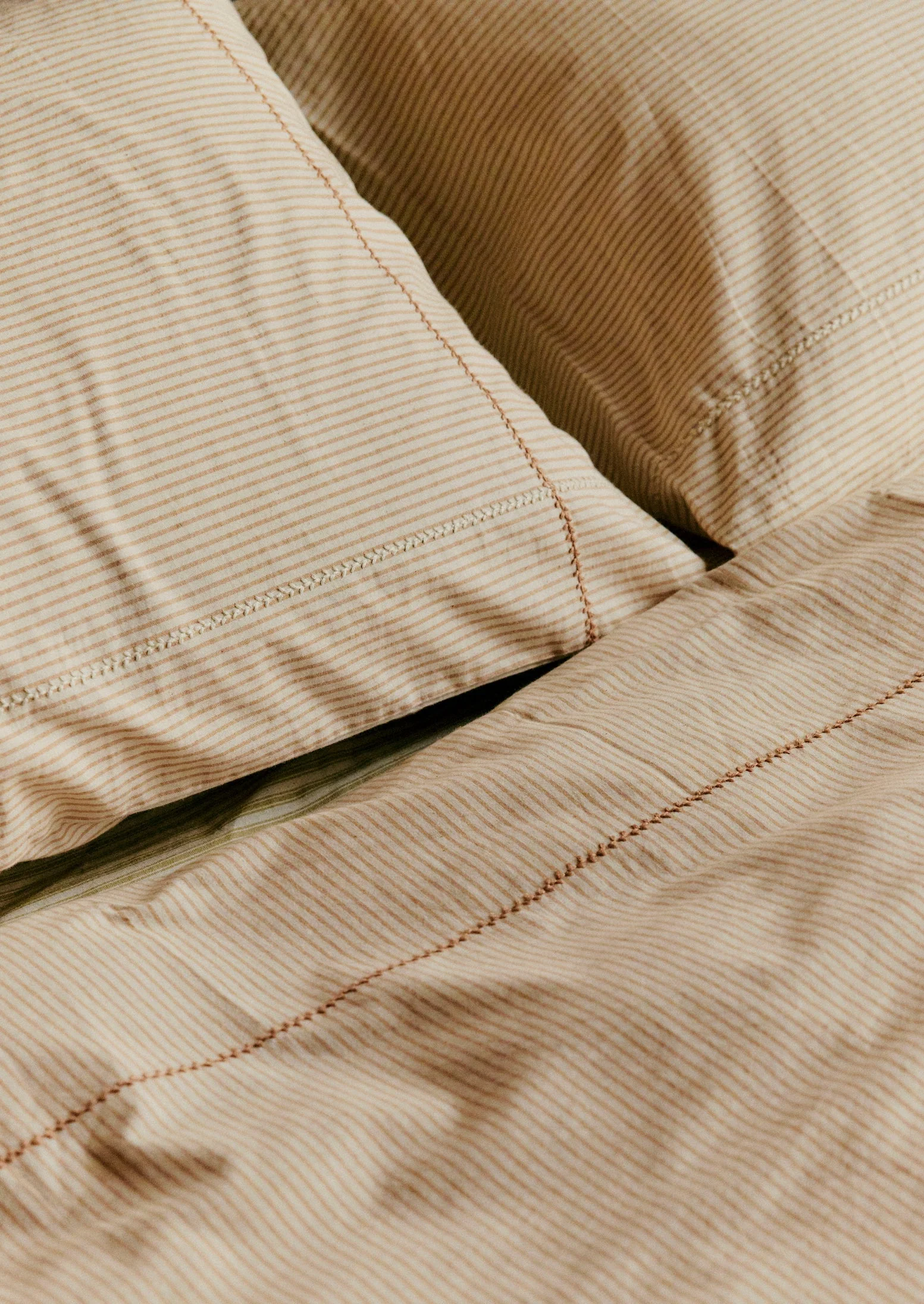 Soft Stripe Cotton Embroidered Duvet Cover | Clay/Ecru - Image 3
