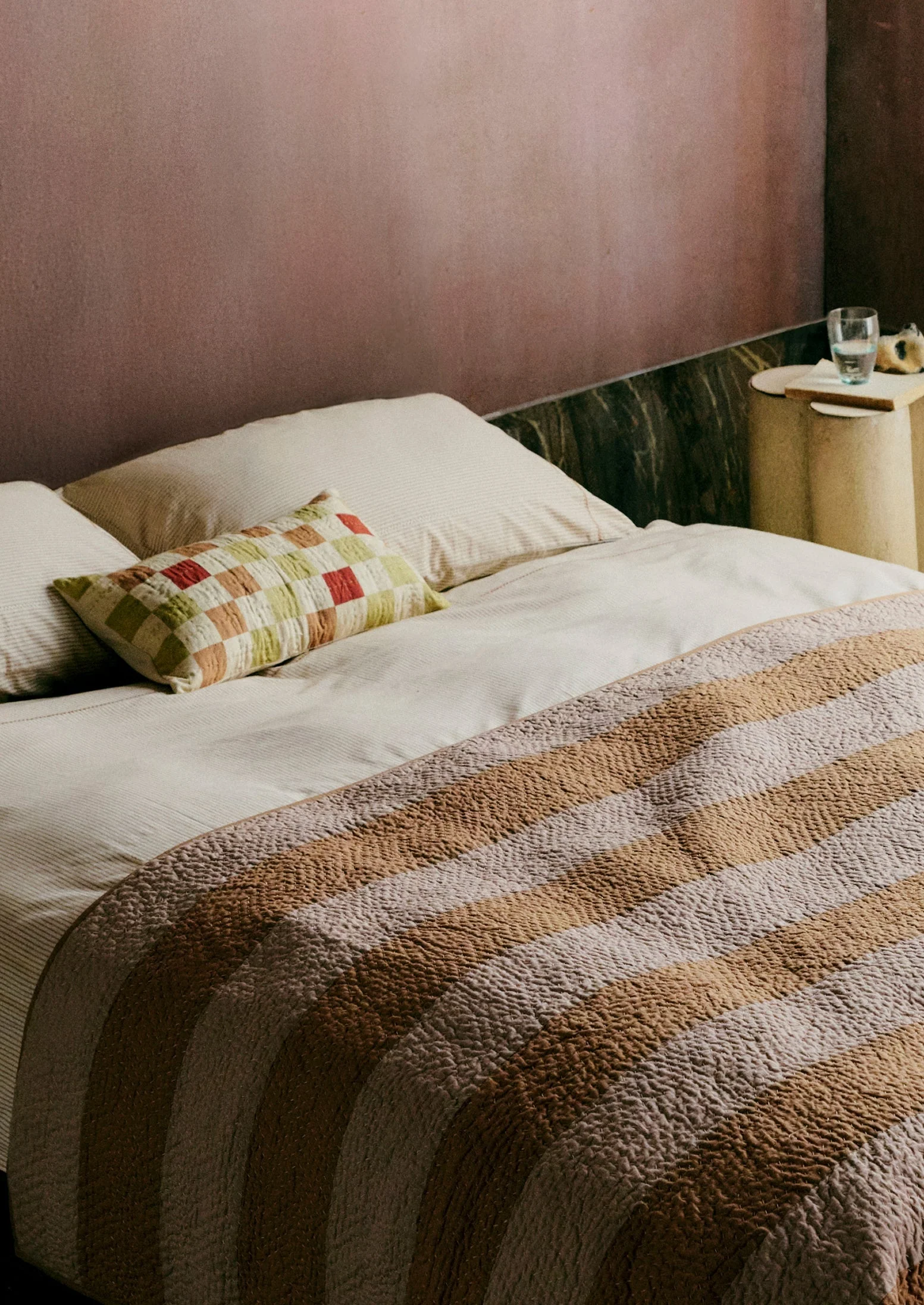 Soft Stripe Cotton Embroidered Duvet Cover | Clay/Ecru - Image 4