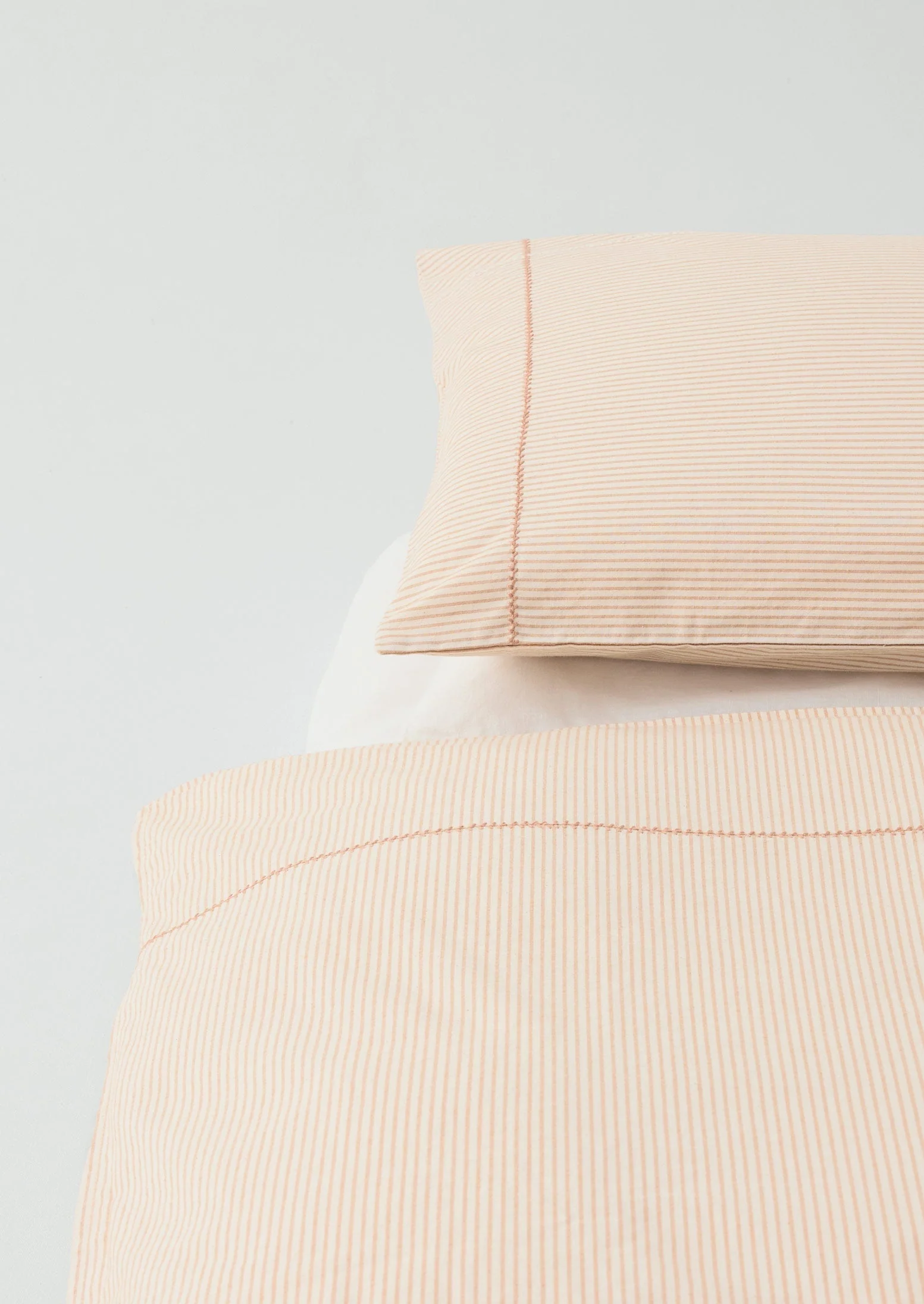 Soft Stripe Cotton Embroidered Duvet Cover | Clay/Ecru - Image 5