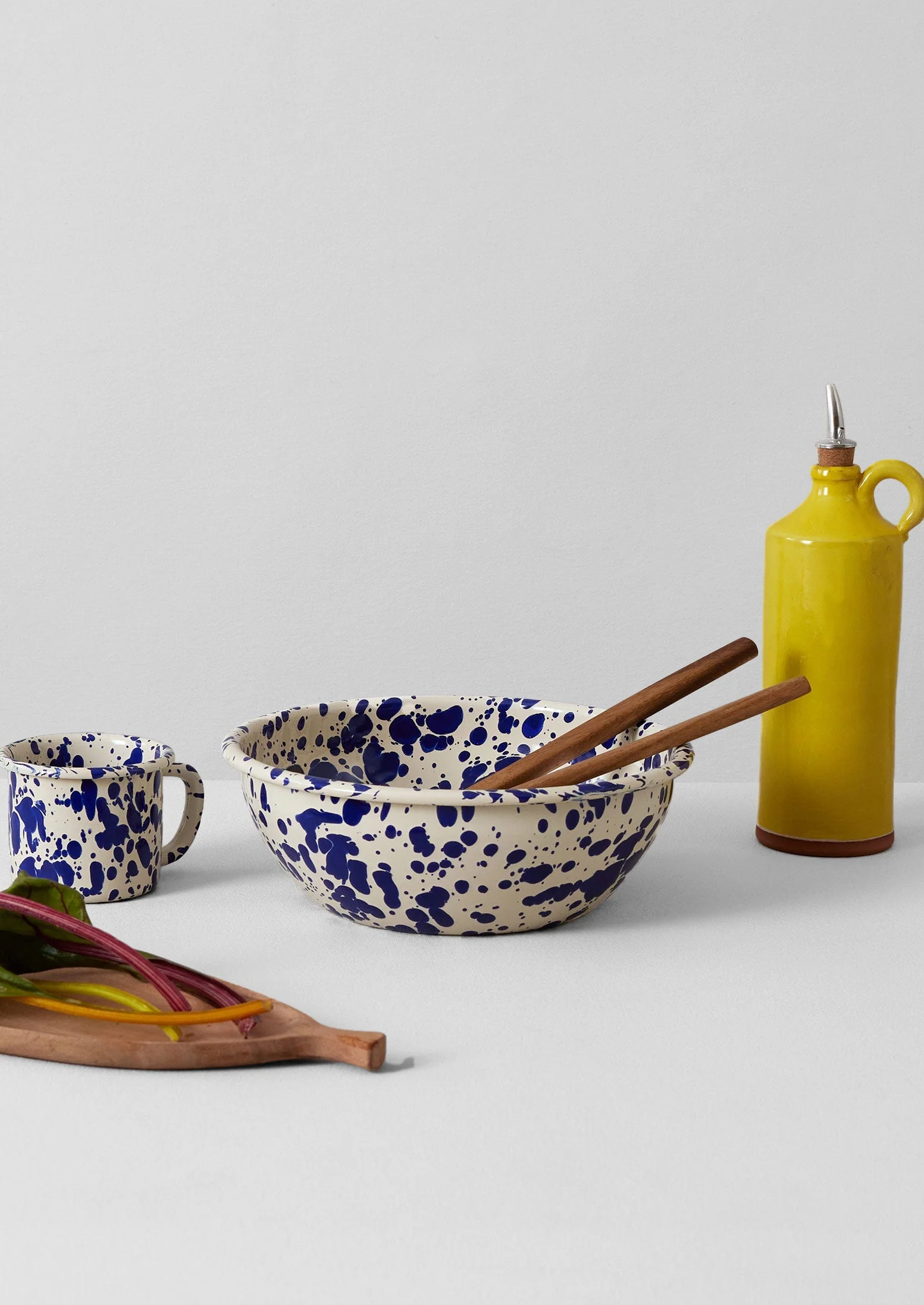 Splatter Enamel Salad Bowl | Cream/Blue - Image 4