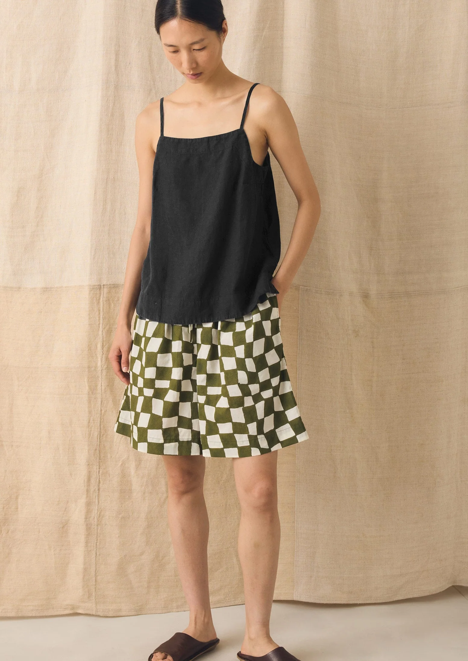 Square Neck Garment Dyed Linen Tank | Black Pepper - Image 2