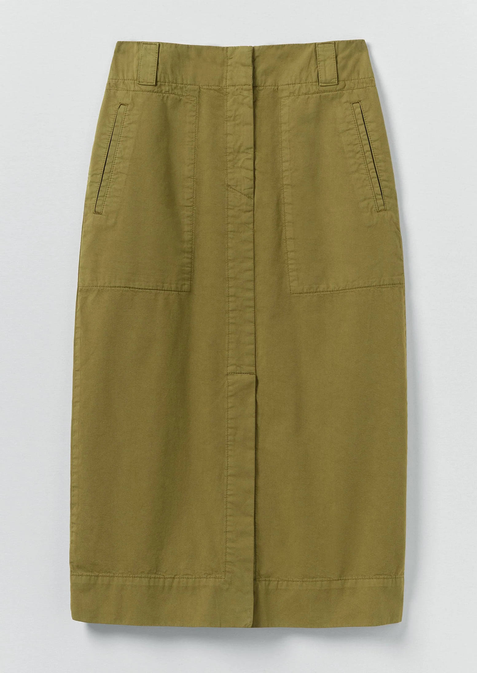 Straight Cotton Twill Skirt | Warm Olive