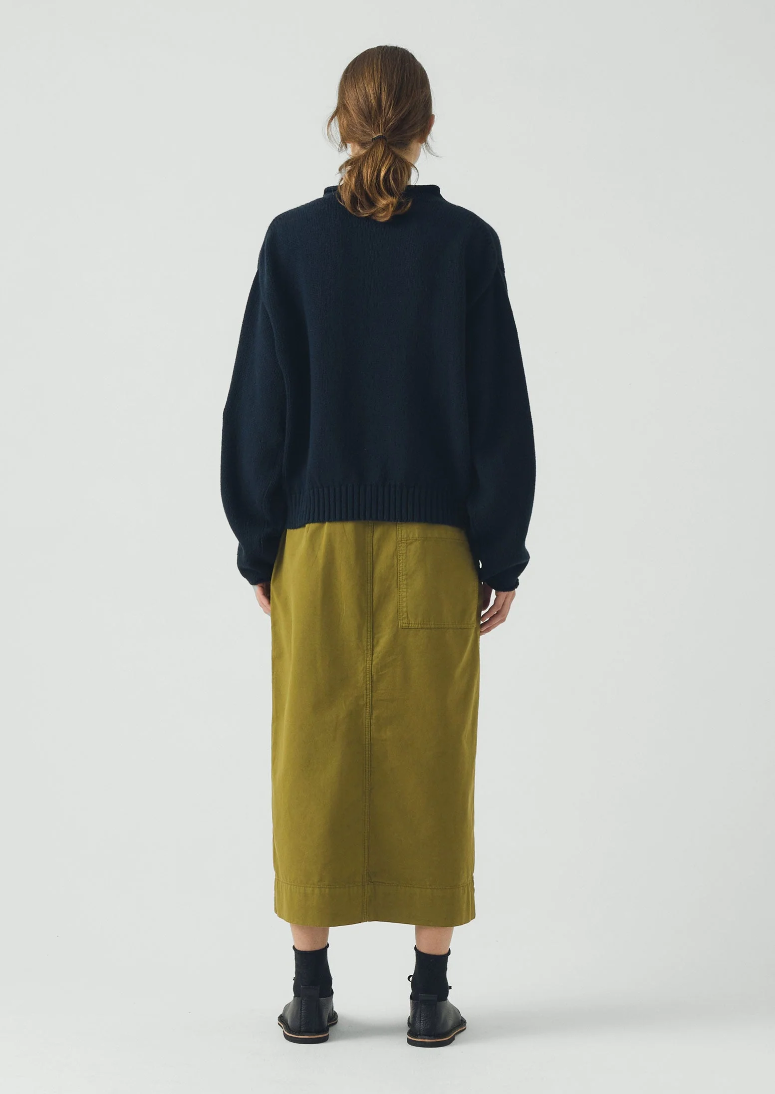 Straight Cotton Twill Skirt | Warm Olive - Image 5