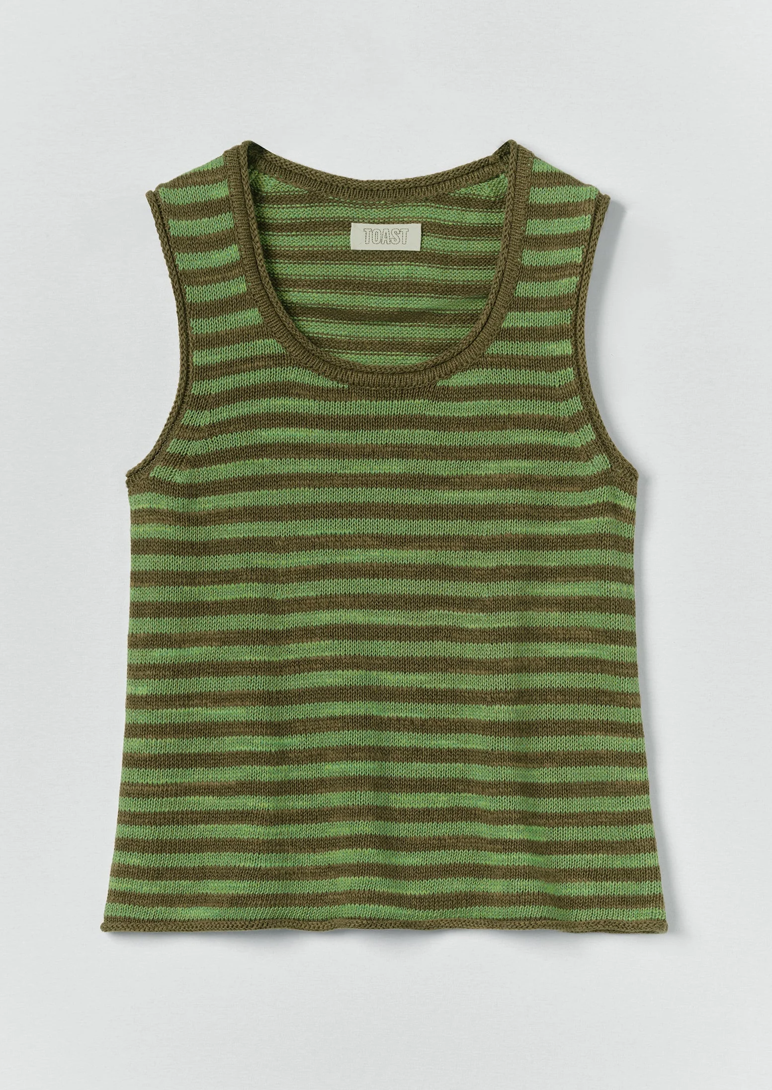 Stripe Linen Cotton Knitted Vest | Green Olive/Verde