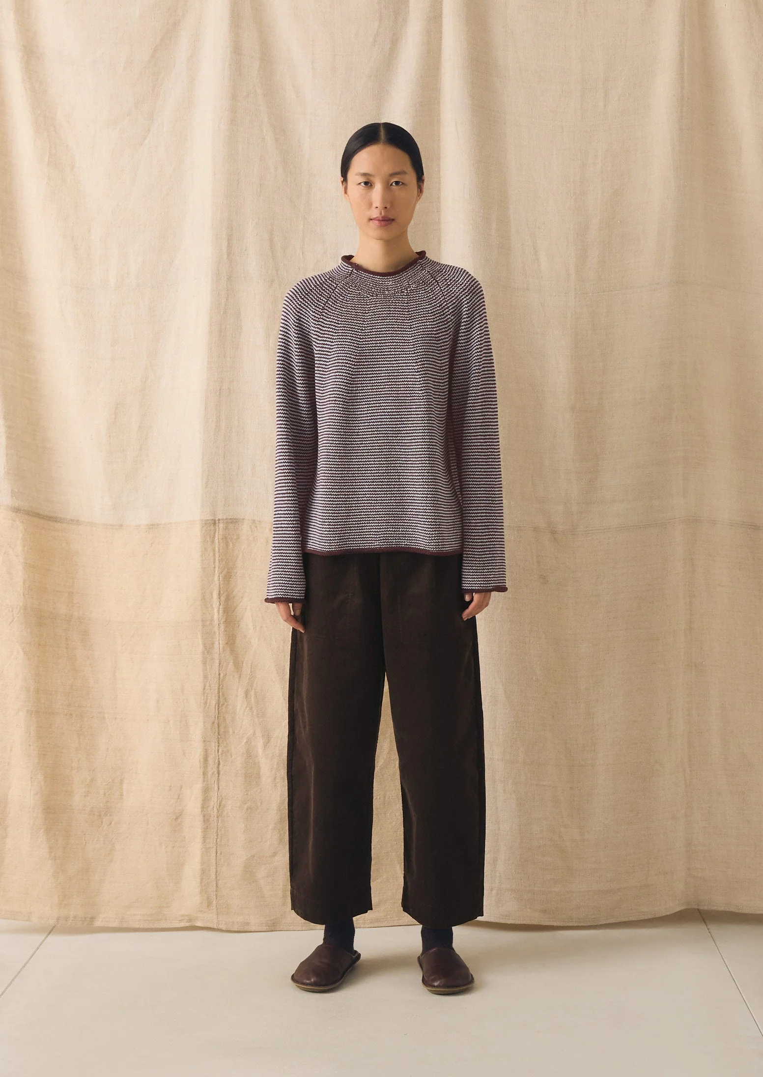 Stripe Linen Cotton Sweater | Brown Ochre/Periwinkle - Image 4