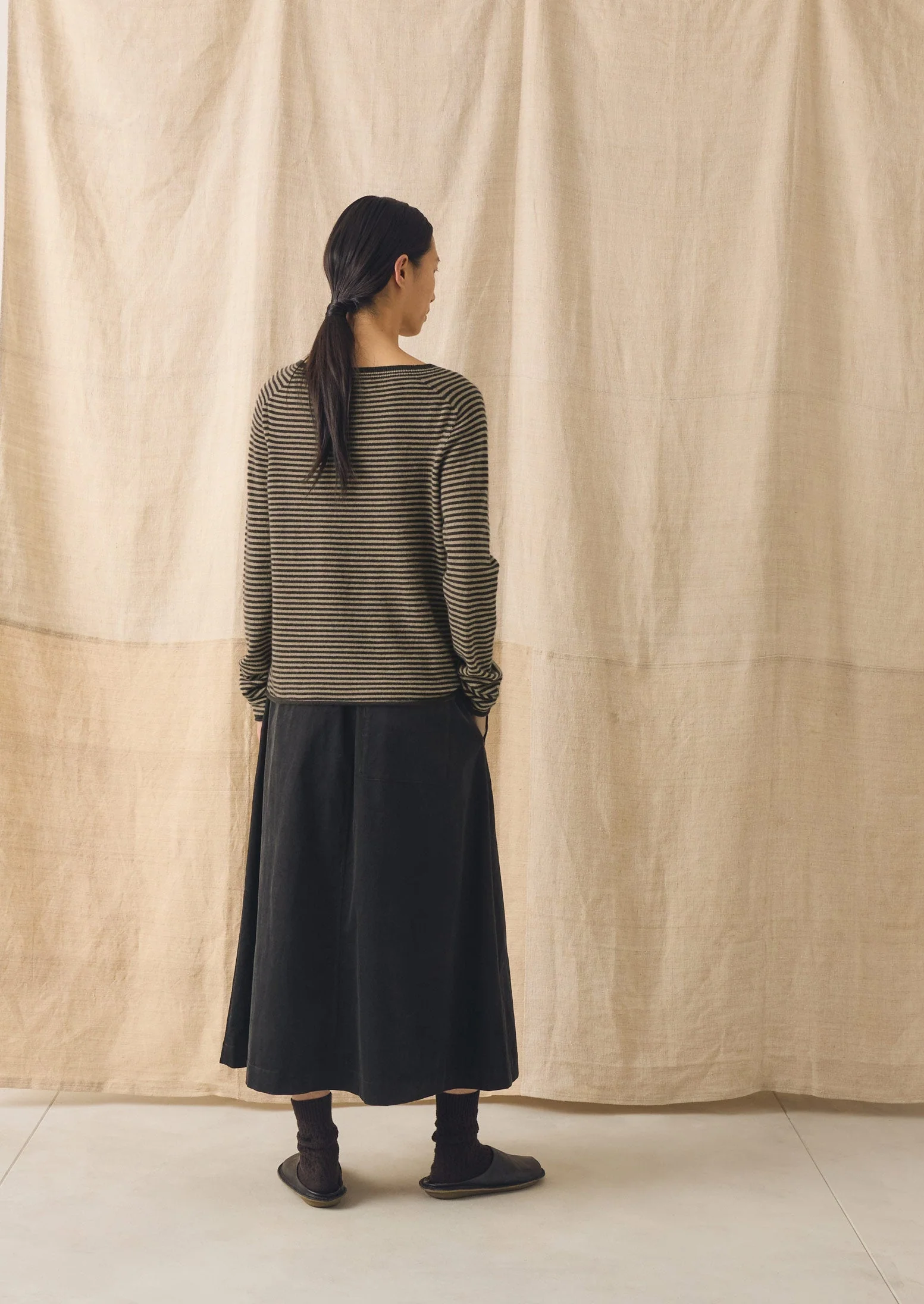 Stripe Wool Cashmere Neat Sweater | Brown Umber/Biscuit - Image 6