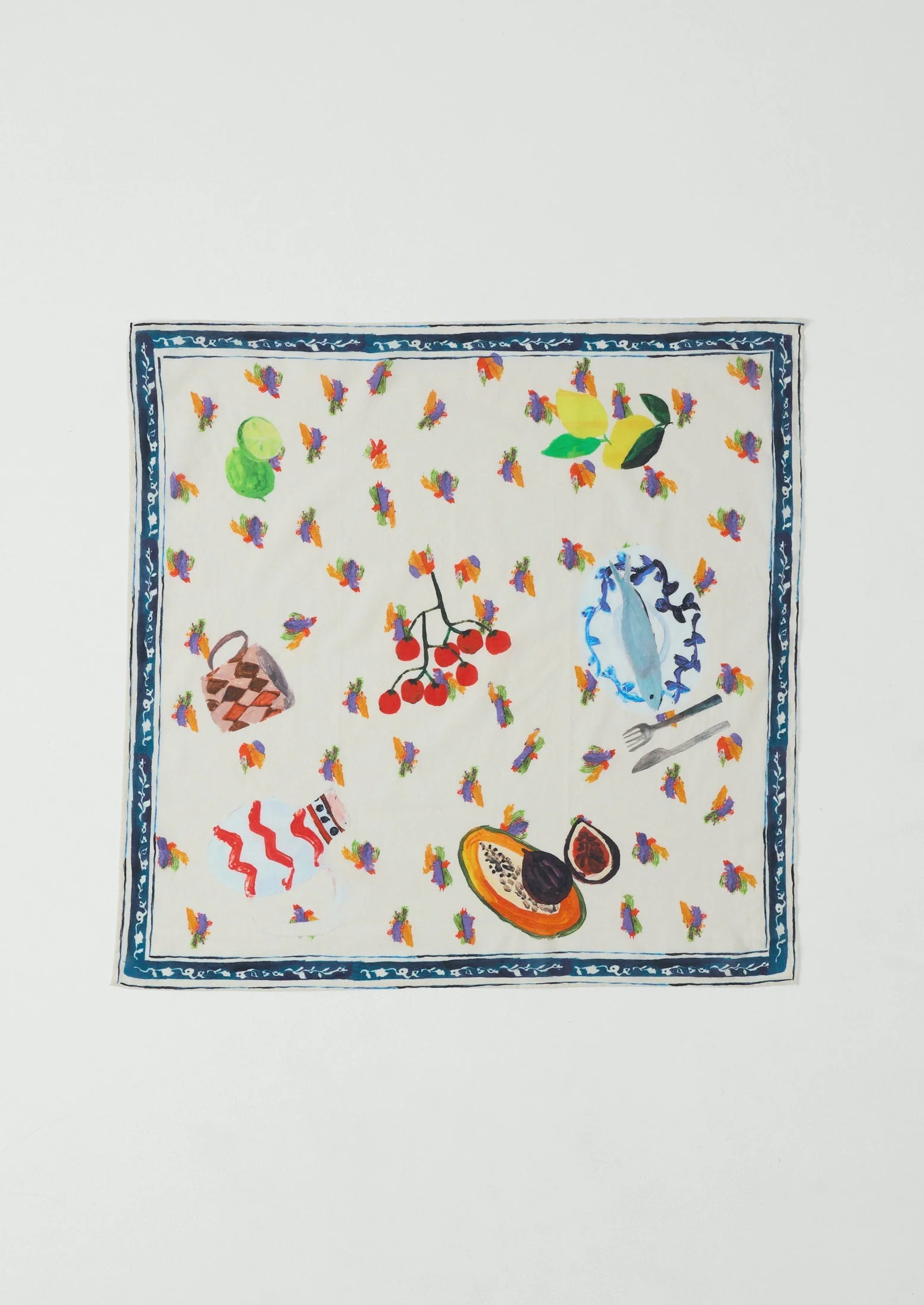 Table Setting Print Cotton Bandana | Ecru Multi