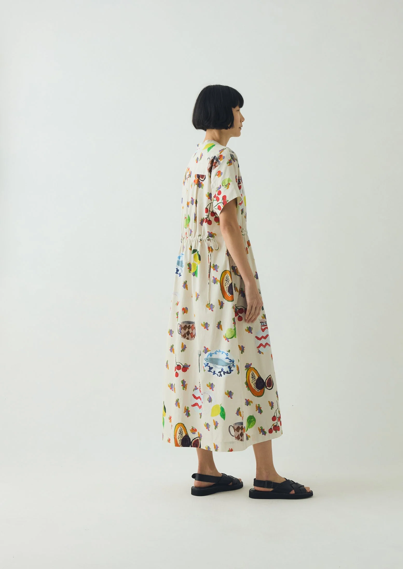 Table Setting Print Cotton Dress | Ecru Multi - Image 4