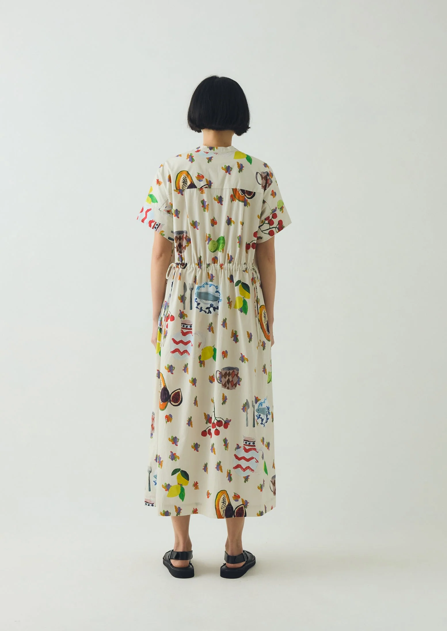 Table Setting Print Cotton Dress | Ecru Multi - Image 5