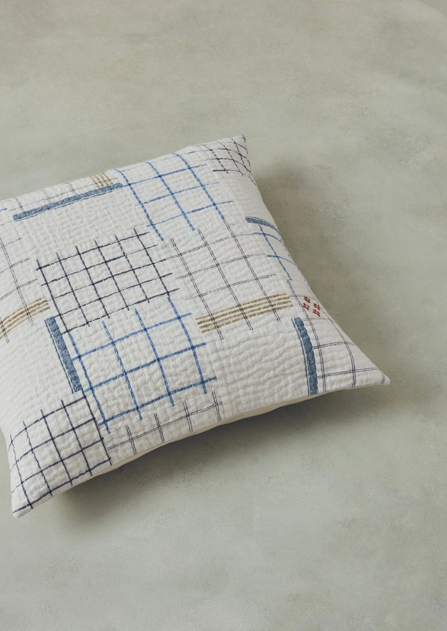Tea Towel Check Patchwork Cushion Cover | Ecru/Multi - Image 4