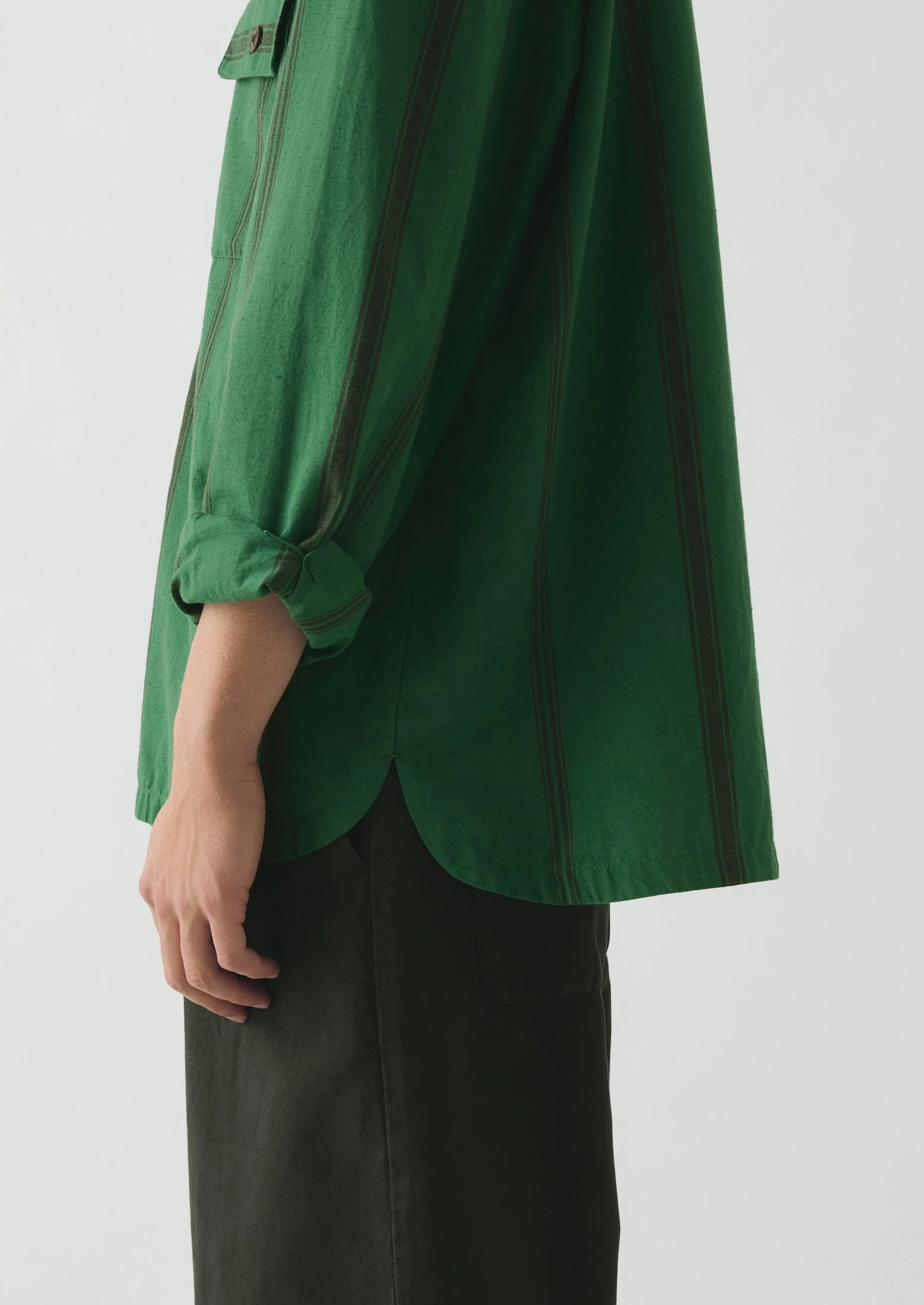 Tea Towel Stripe Cotton Linen Shirt | Sea Green - Image 4