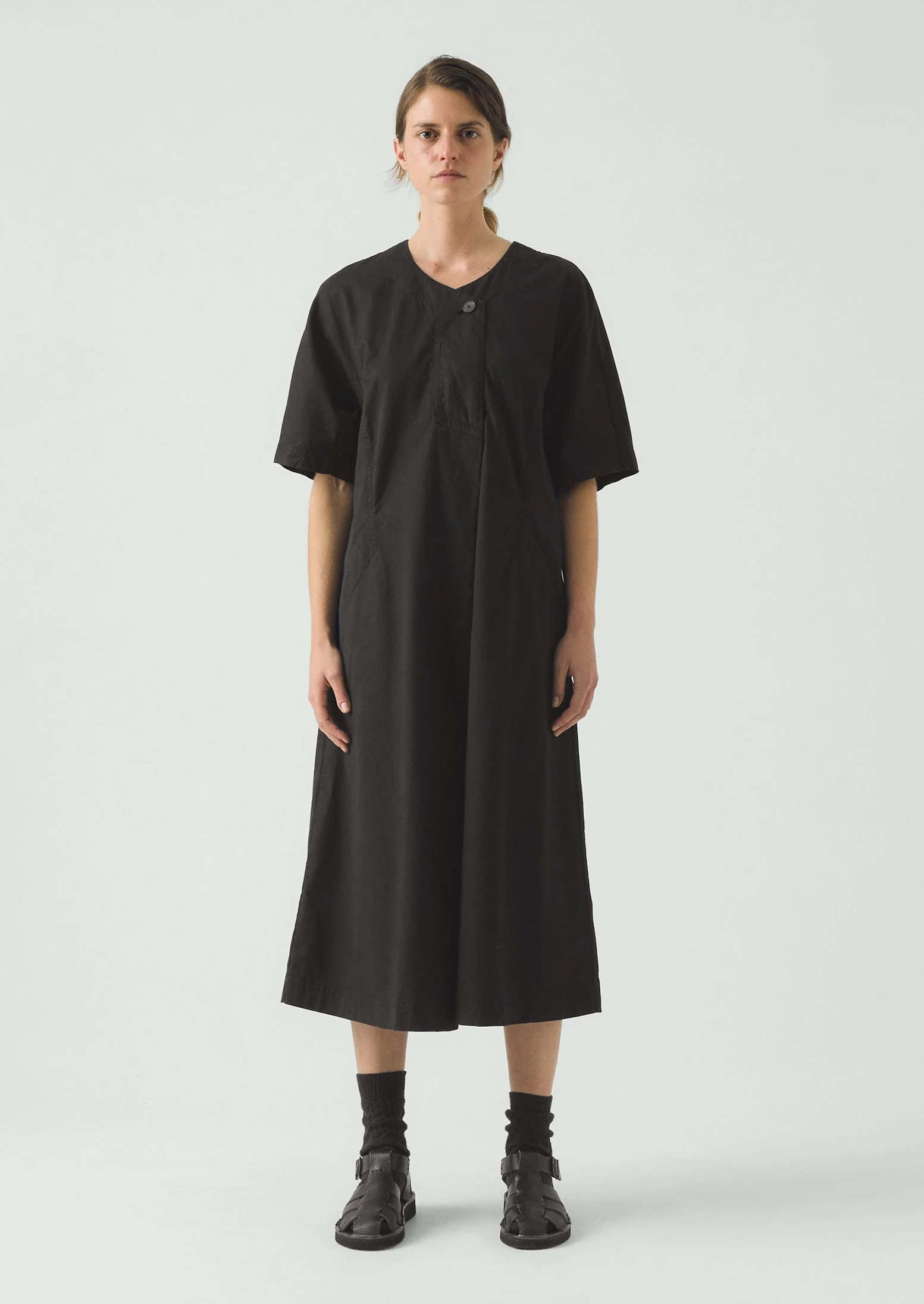 Tie Waist Cotton Twill Dress | Slate - Image 5