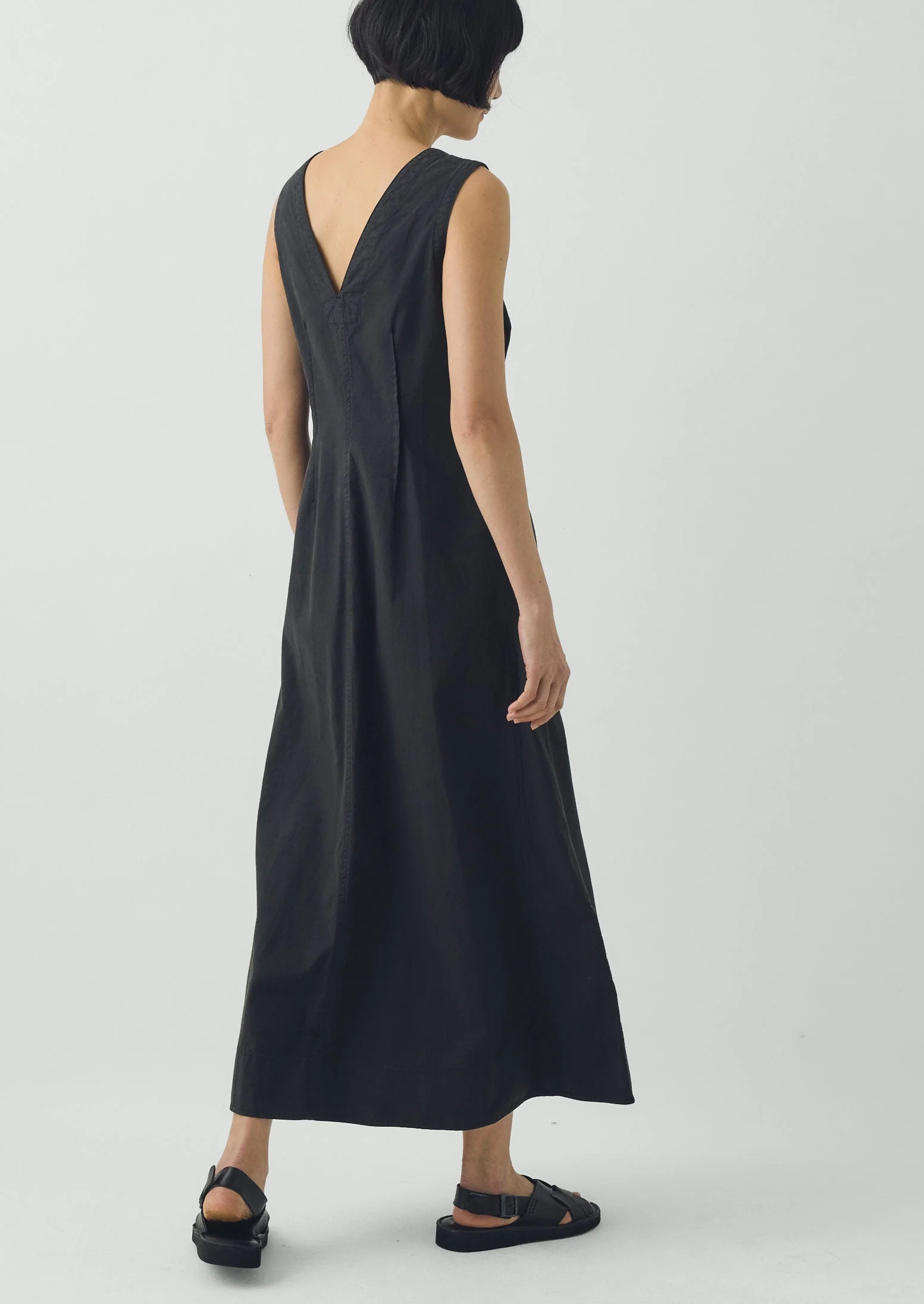 V Neck Cotton Linen Poplin Dress | Washed Black - Image 4